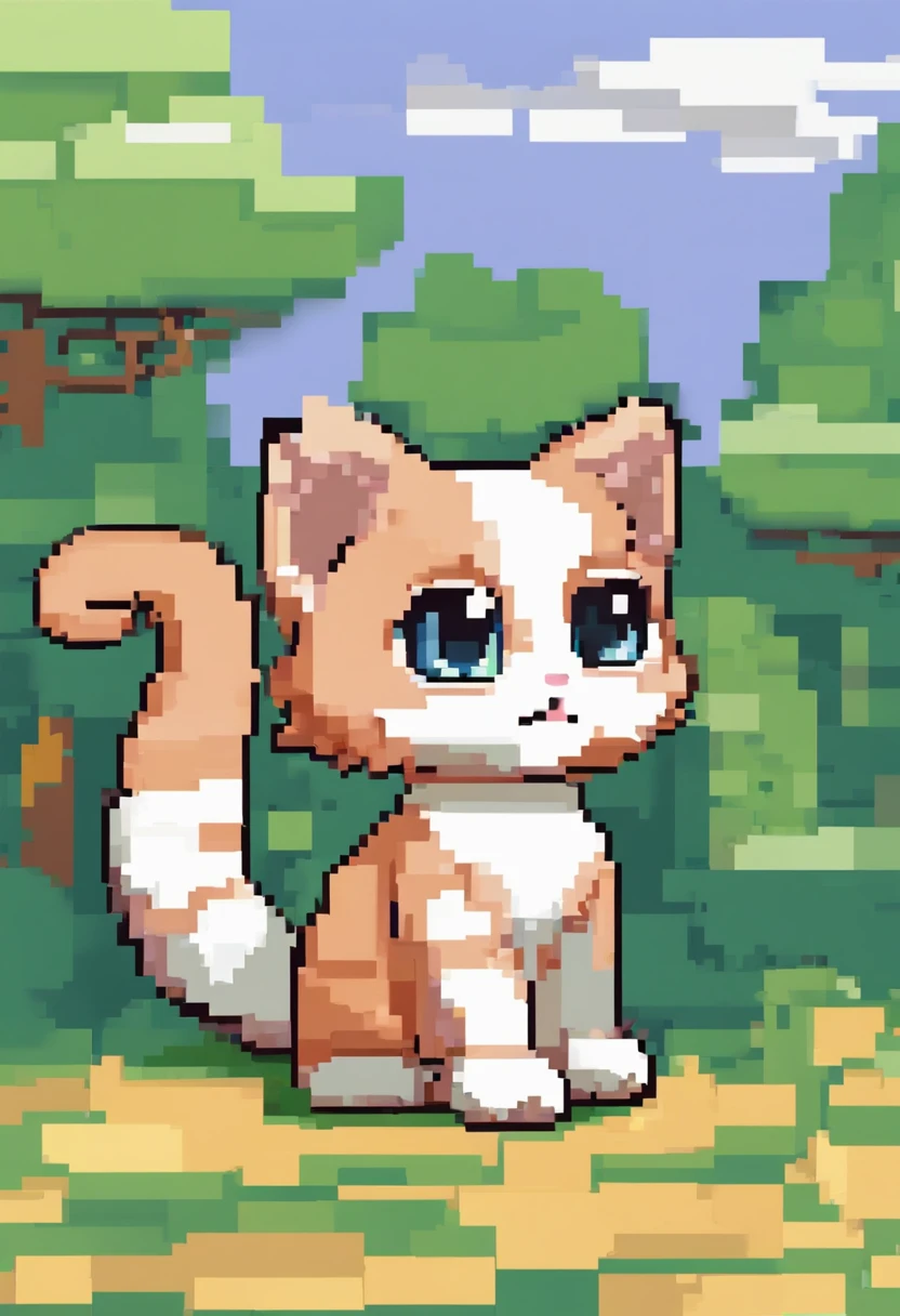 Cute kitten in pixel art,Kittens,Frolicking kitten,3D pixel art 4K wallpaper. Incredible pixel art details. Pixel art. steam wave. Detailed Unreal Engine pixel art,"Generate cute kitten pixel art,This kitten is bright in color.,Hope you're in an adorable pose,Although any cat breed does not matter,if possible, Drawing a kitten with big eyes"