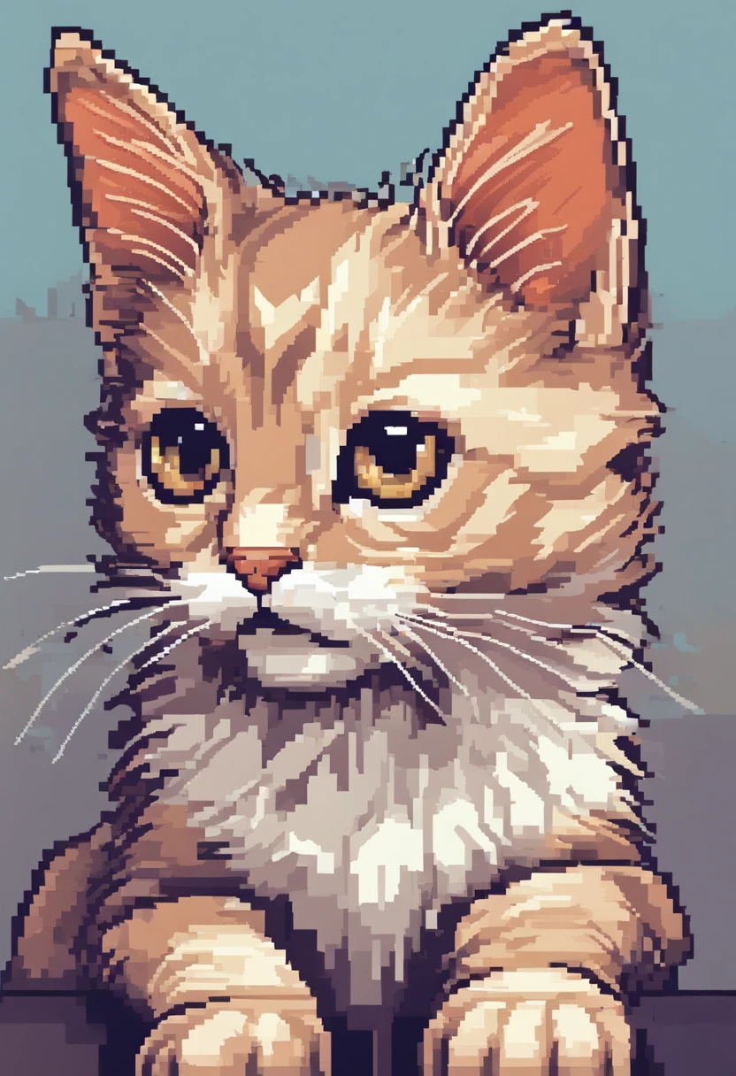 Cute kitten in pixel art,Kittens,Frolicking kitten,3D pixel art 4K wallpaper. Incredible pixel art details. Pixel art. steam wave. Detailed Unreal Engine pixel art,"Generate cute kitten pixel art,This kitten is bright in color.,Hope you're in an adorable pose,Although any cat breed does not matter,if possible, Drawing a kitten with big eyes"