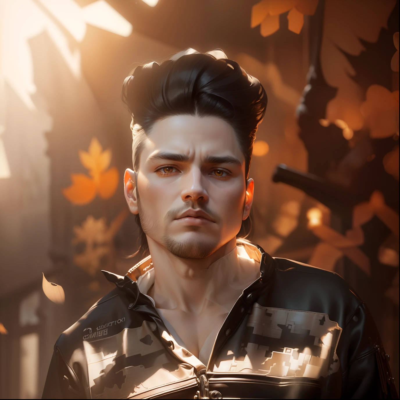 c.c., expressionless, , (masterpiece, best quality, ultra-detailed, best shadow, volumetric lighting), (beautiful detailed face, beautiful detailed eyes), (best illumination),, orange eyes, very long hair, (white straitjacket:1.4), black belt, , (cowboy shot:1.3), intense angle,, mksks style, beautiful background, professional lighting, landscape with warm Colors,