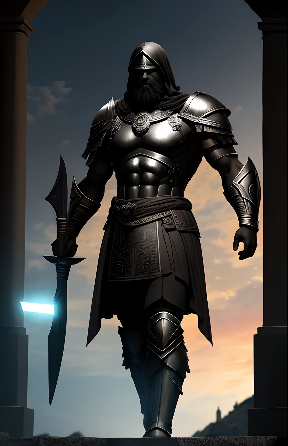 an old Greek Warrior strong stoic made with black stone, estilo de escultura de Giovanni Strazza, profundidade de foco bokesharp, sombras, mistborn, nevoeiro, muito alto detalhado, cinematic lighthing, Kinematic, alto detalhado, ultra detalhado, Highlight lighting, cores muito divinas, realista, 8k, HDR