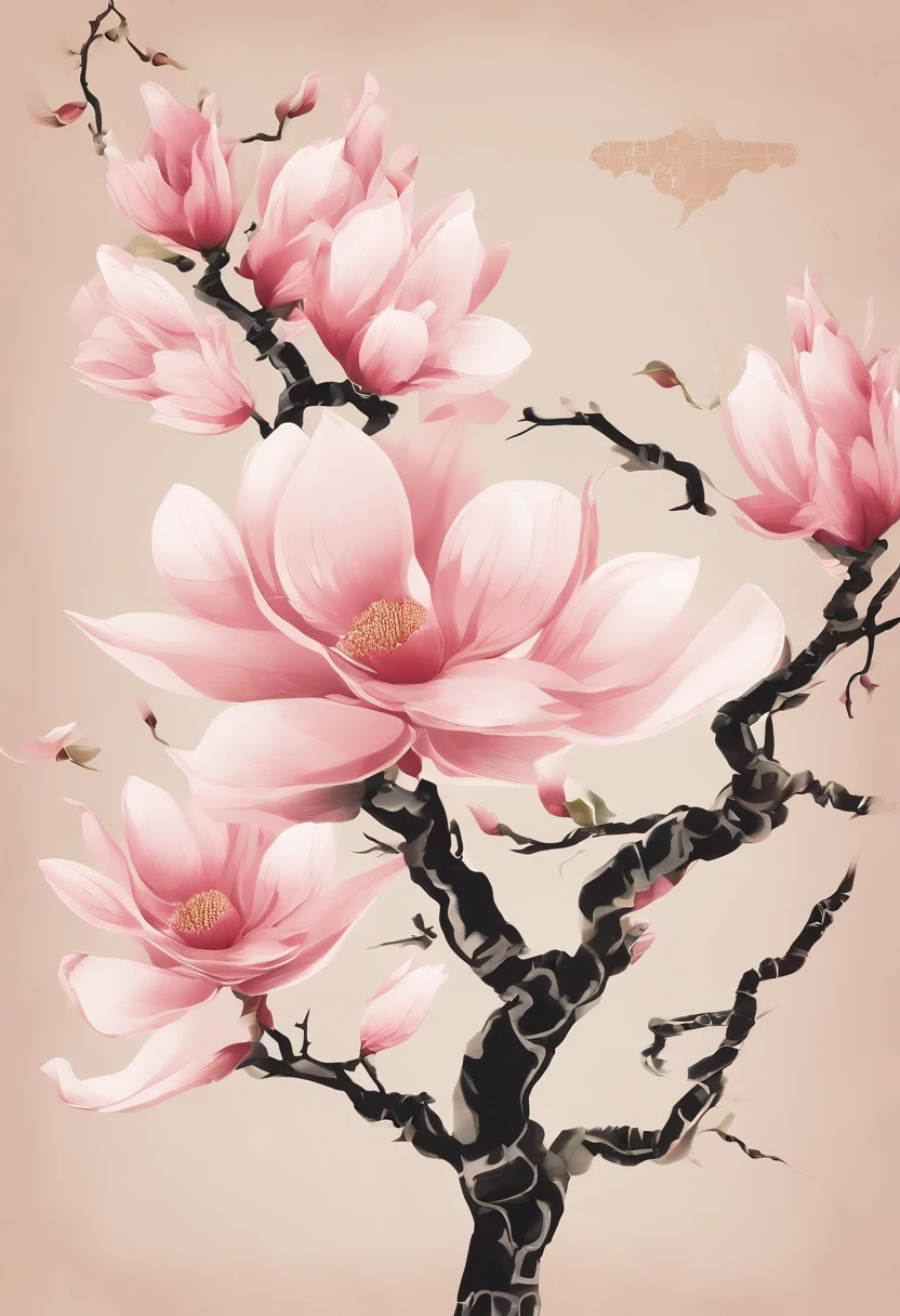 equinox,Traditional Chinese solar terms,(((Magnolia flowers))),National style,Ink wind,solid color backdrop,has cleavage(((golondrinas)))Fly in the sky,Landscape view,Don't be characterized,Don't be characterized,Don't build