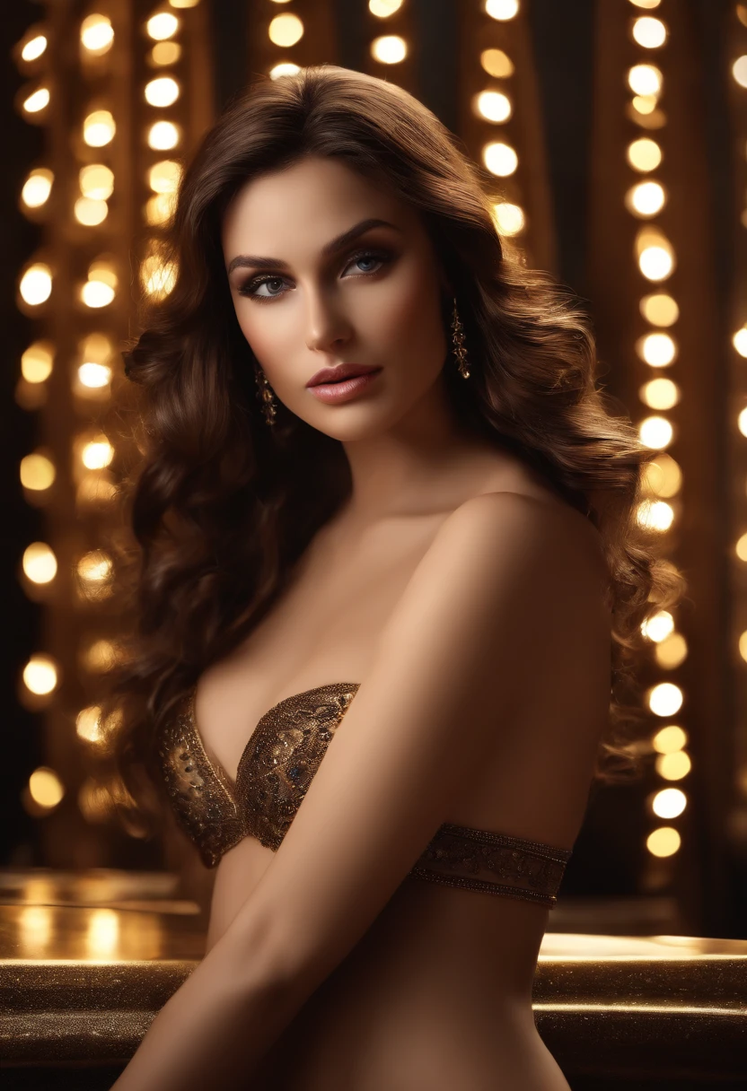 (Unbeatable masterpiece, side light, fine and detailed beautiful eyes: 1.2), ultra-realistic 8k CG, perfect artwork, upper body, shiny hair, glowing eyes, shiny skin, realistic, 3d face, underboob, huge breasts, perfect female figure, mature female, milf, narrow waist, looking at the audience, lace, lace trim, seductive pose, sexy pose, seductive, prestige, gorgeous, luxury, jewelry, gemstones, gold, silver, diamonds, glitter, sapphire, Ruby, emerald, pearl, amber, obsidian, nude