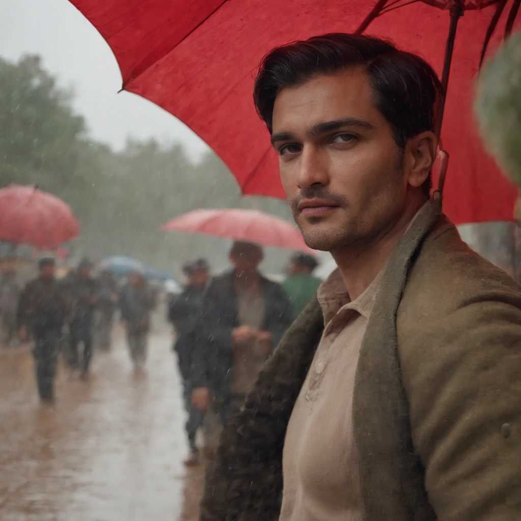 guarda chuva vermelho quebrado do homem torto