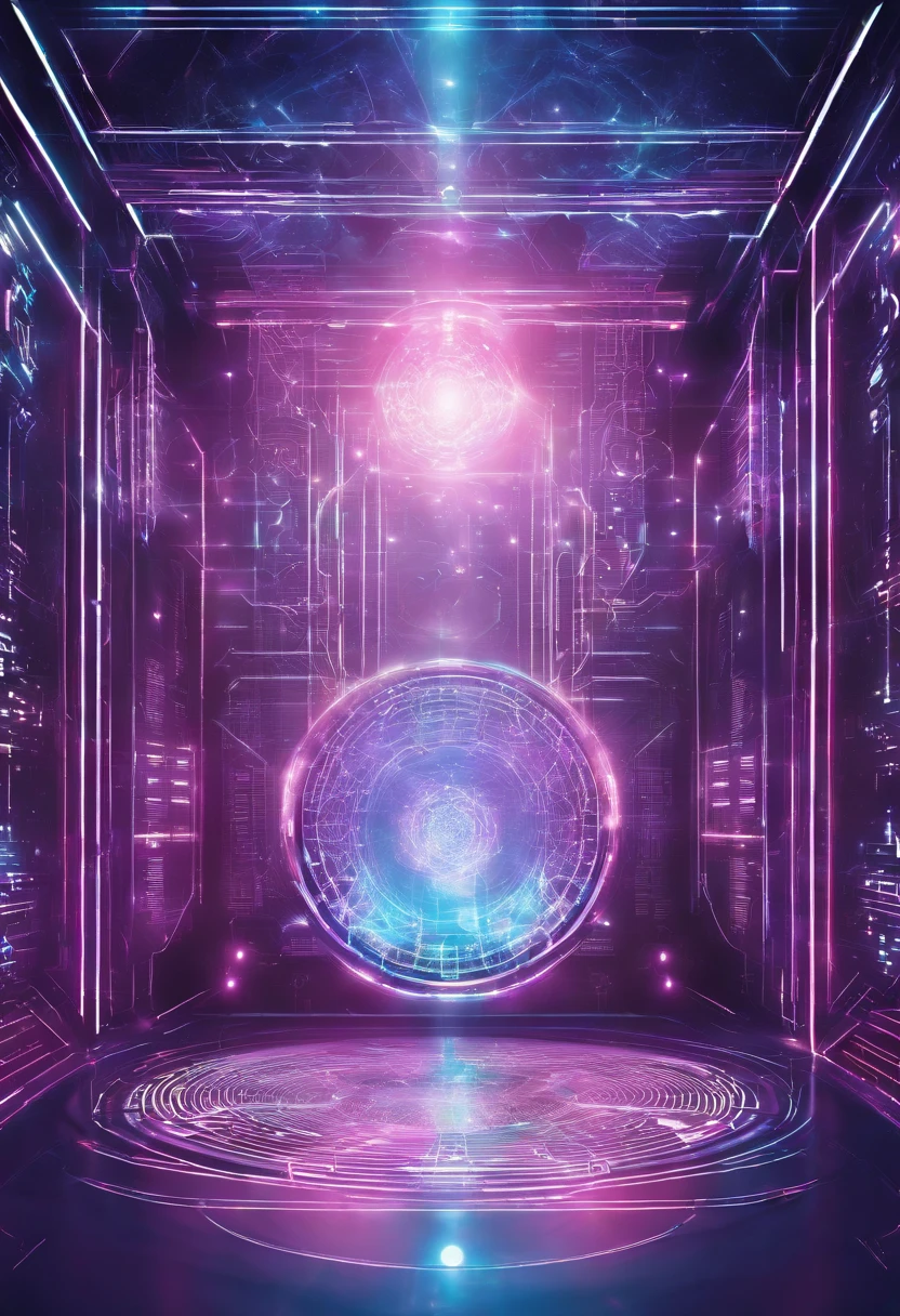 Alien regeneration room with symbology of the quantum holographic system, Sacred geometry quantum holography forming capsule for the person to lie there to heal