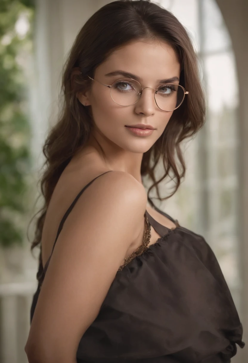 ",((A girl wears only one piece of clothing, Camisa aberta muito transparente,A camisa estava encharcada, Clearly visible ,(( 1.5. Seus genitais e seios podem ser claramente vistos)). olhos azuis e longos cabelos loiros",She wears glasses,rosto bonito",uma bela mulher caucasiana,Pele moderadamente macia e clara",Mostrando seus lindos seios, You can see your genitals, Seus genitais estavam molhados por toda parte e podiam ser vistos