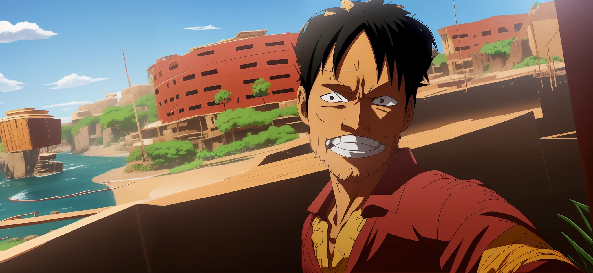 8k image of Luffy from One Piece in his 1st gear form and in a horizontal (landscape) format