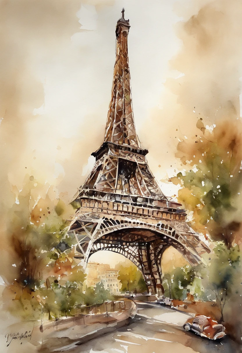 Eiffel Tower made of soda can Light brown caricature Lower half of the building