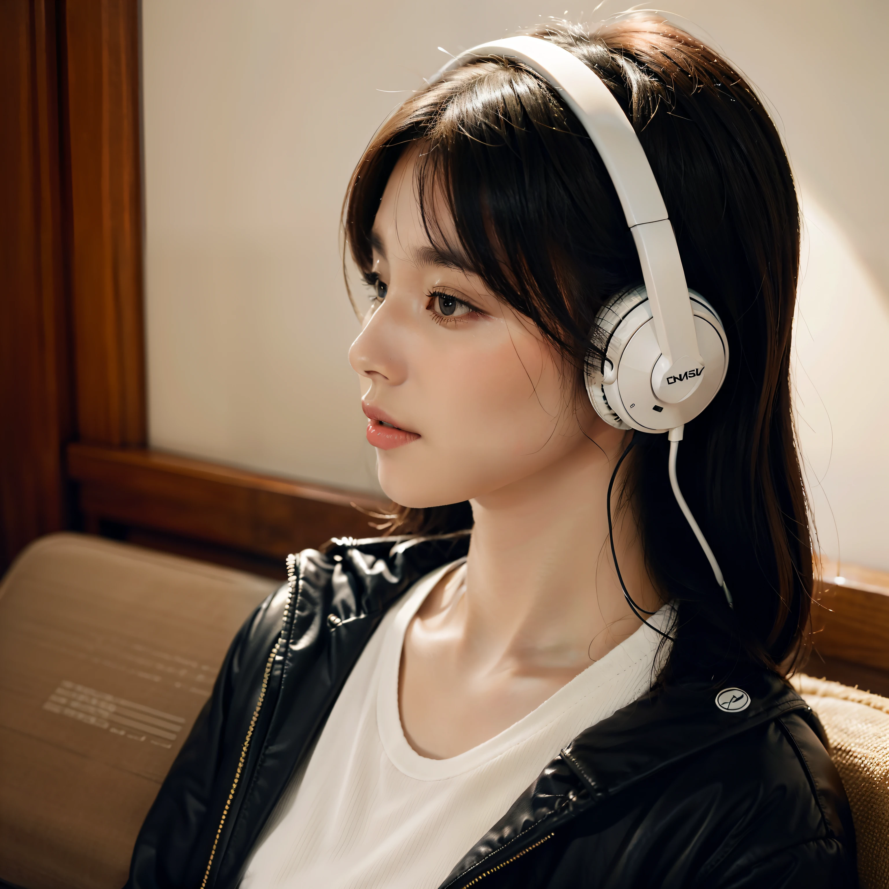 Listening to music with headphones、