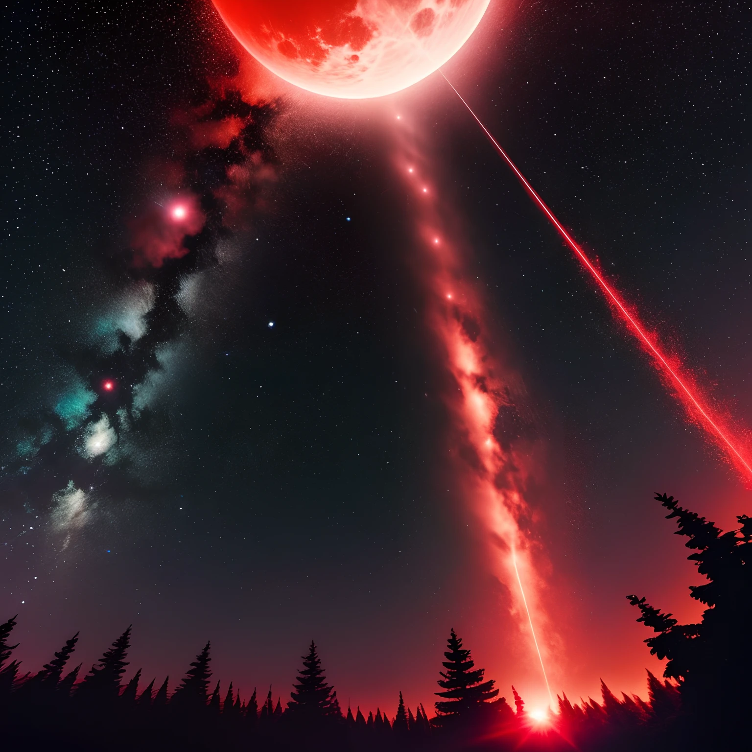 Starry sky at night, Bloody Red Moon