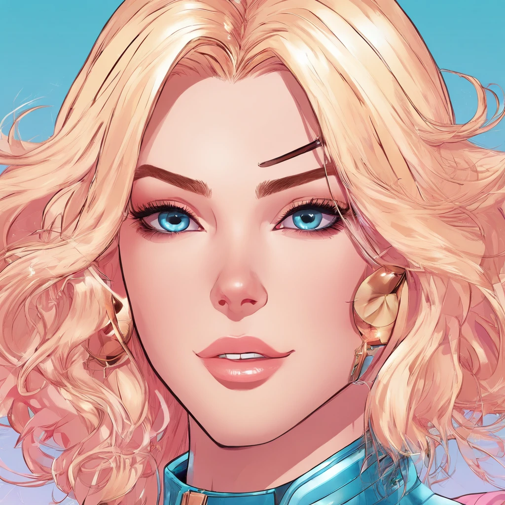 inspired by Android 18, is characterized by its exquisite beauty and unique elegance that combine human charm and high technology. Its skin is usually smooth and has a pale pink or silvery hue., giving it a futuristic and elegant appearance. Its eyes are usually bright blue or green, reflecting its bright and cold programming. Elle dispose de longs, cheveux lisses, often in shades of silvery white or light blue, and it can be geometrically designed with nested mechanical parts. His facial features are precise and alluring in a distinctive way, And she has a seductive smile that hides sinister intentions and goals.. His clothes are meticulously designed, Combining elements of classic fashion with futuristic, Conceptions innovantes