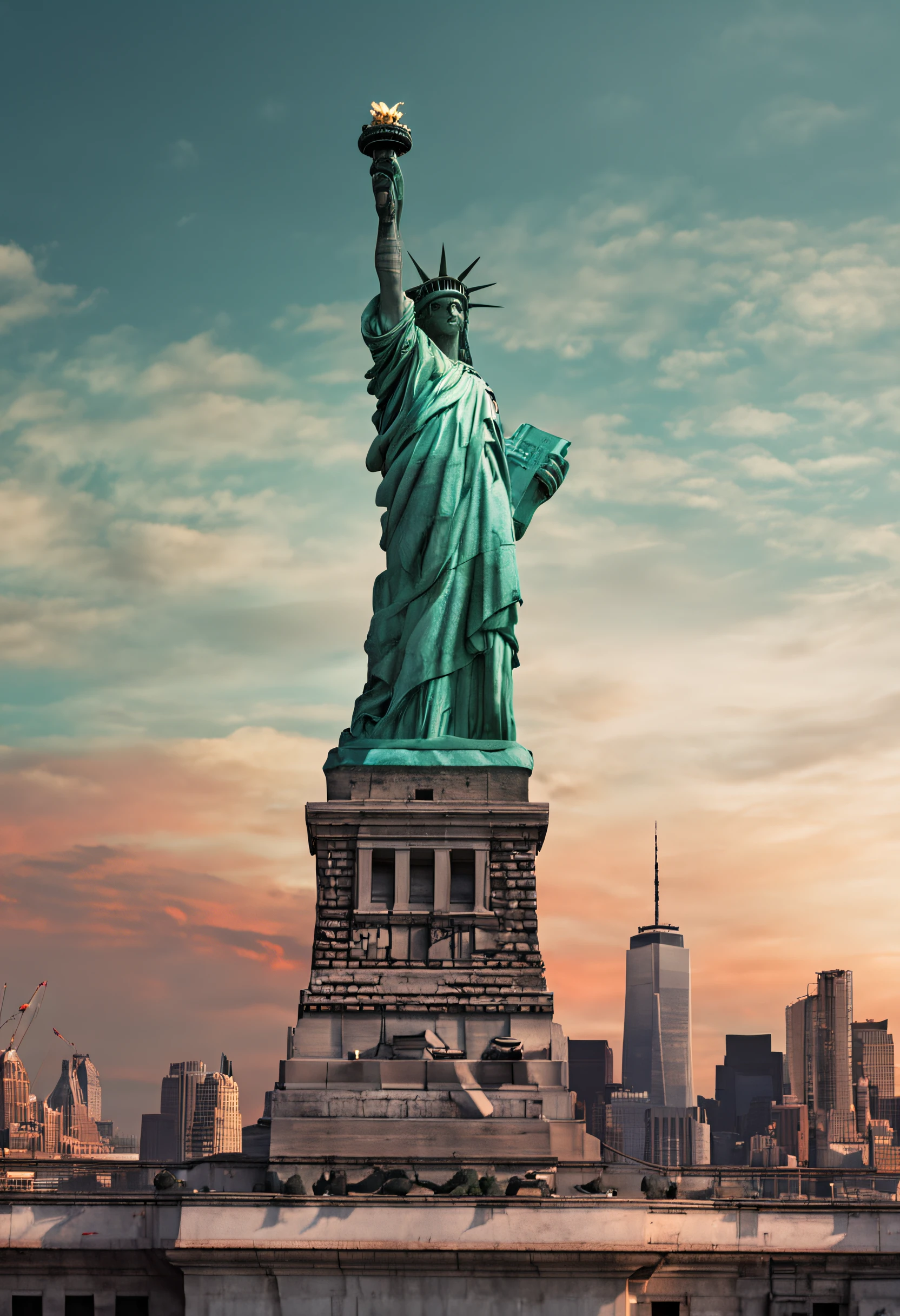 run to cinematic poster, statue of liberty, new york backdrop, the statue of liberty, photo of the statue of liberty, statue of liberty at left, new york city as backdrop, cloverfield movie, new york background, escape from new york, new york in the future, representing liberty, movie promotional image, stylized photo, new york city background, ny