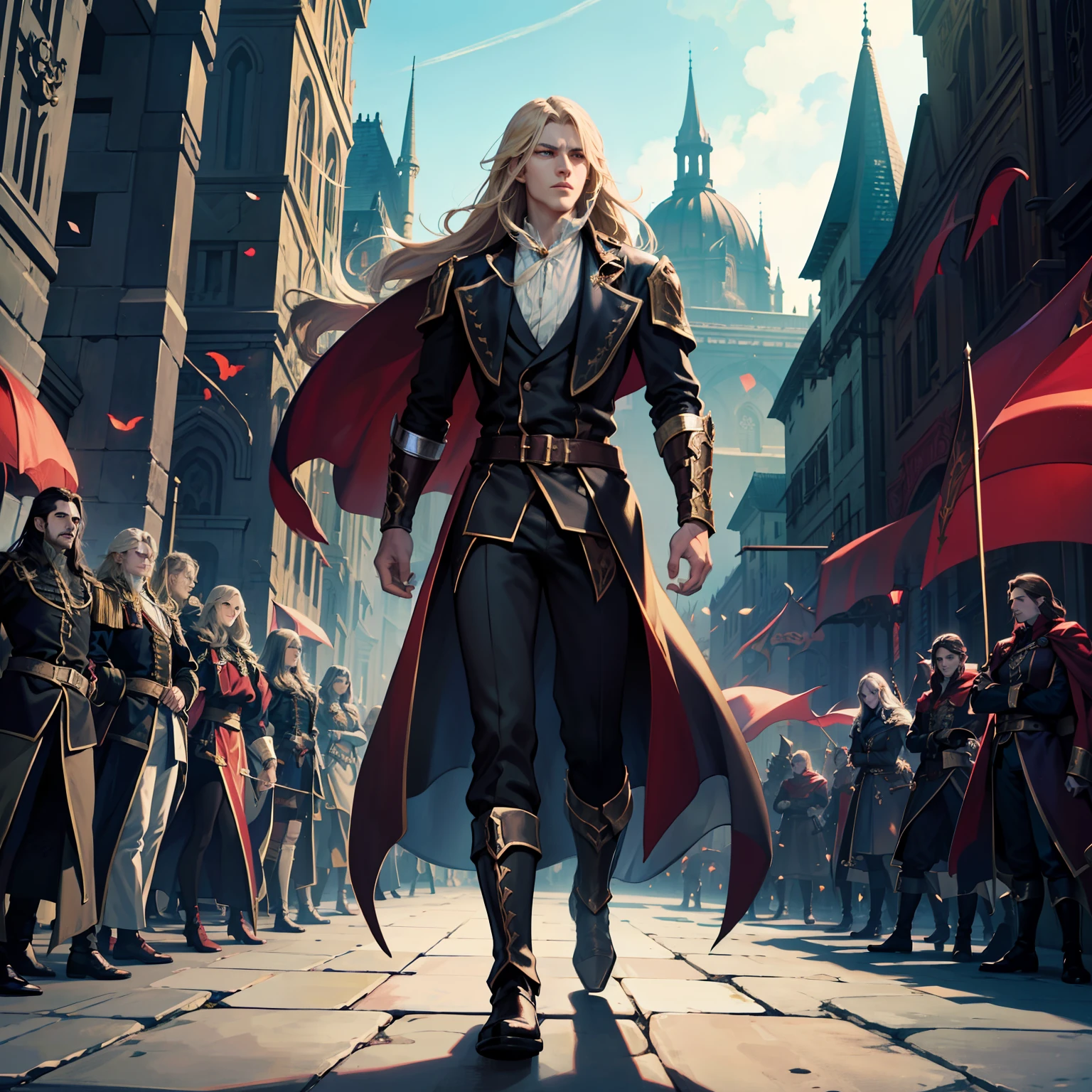 Castlevania Lord of the shadows hyper realistic super detailed Dynamic shot master piece scene cinématique scènes movie Epic Legendary Lord Dracula leading troops army of demons to battle