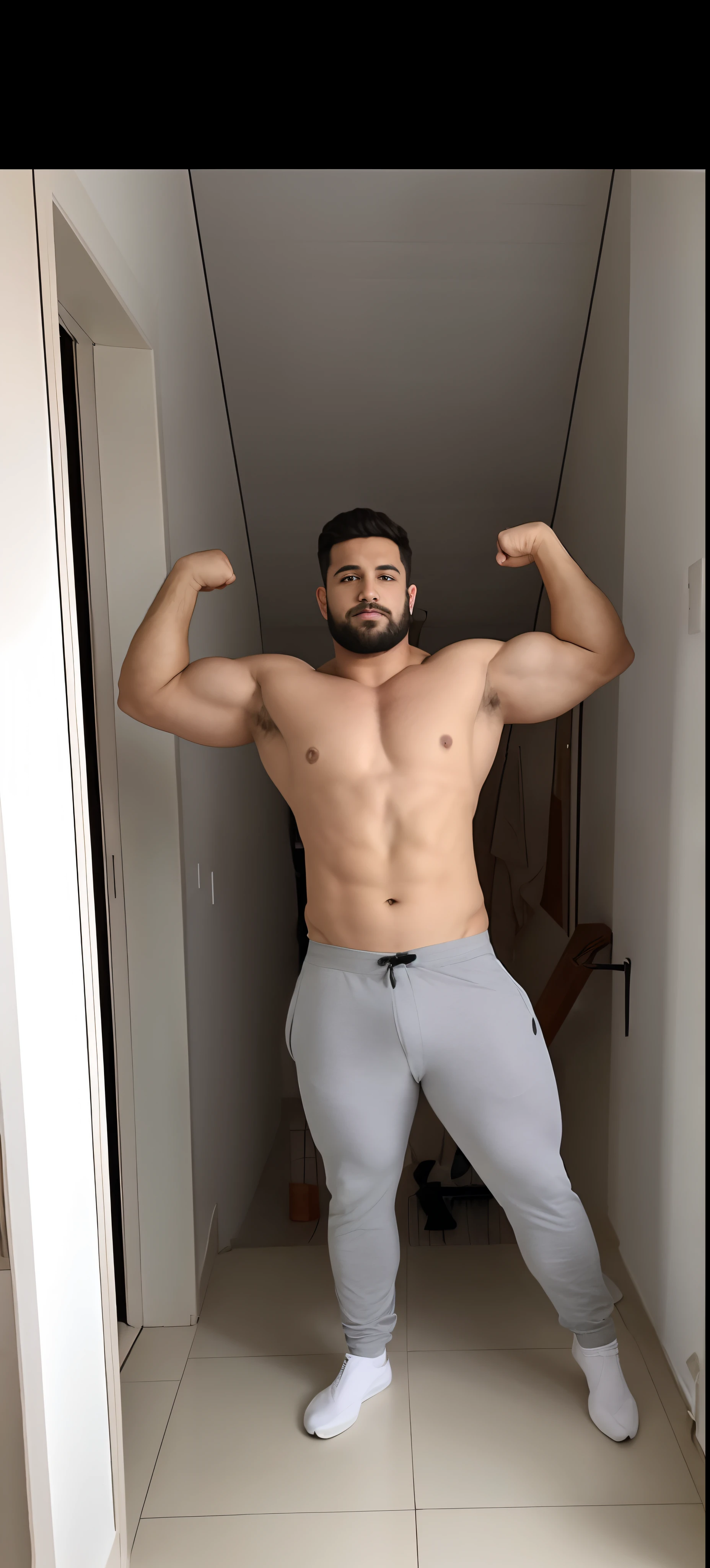 musculos grandes e definidos abdomem definido veias pelo corpo grande barba careca