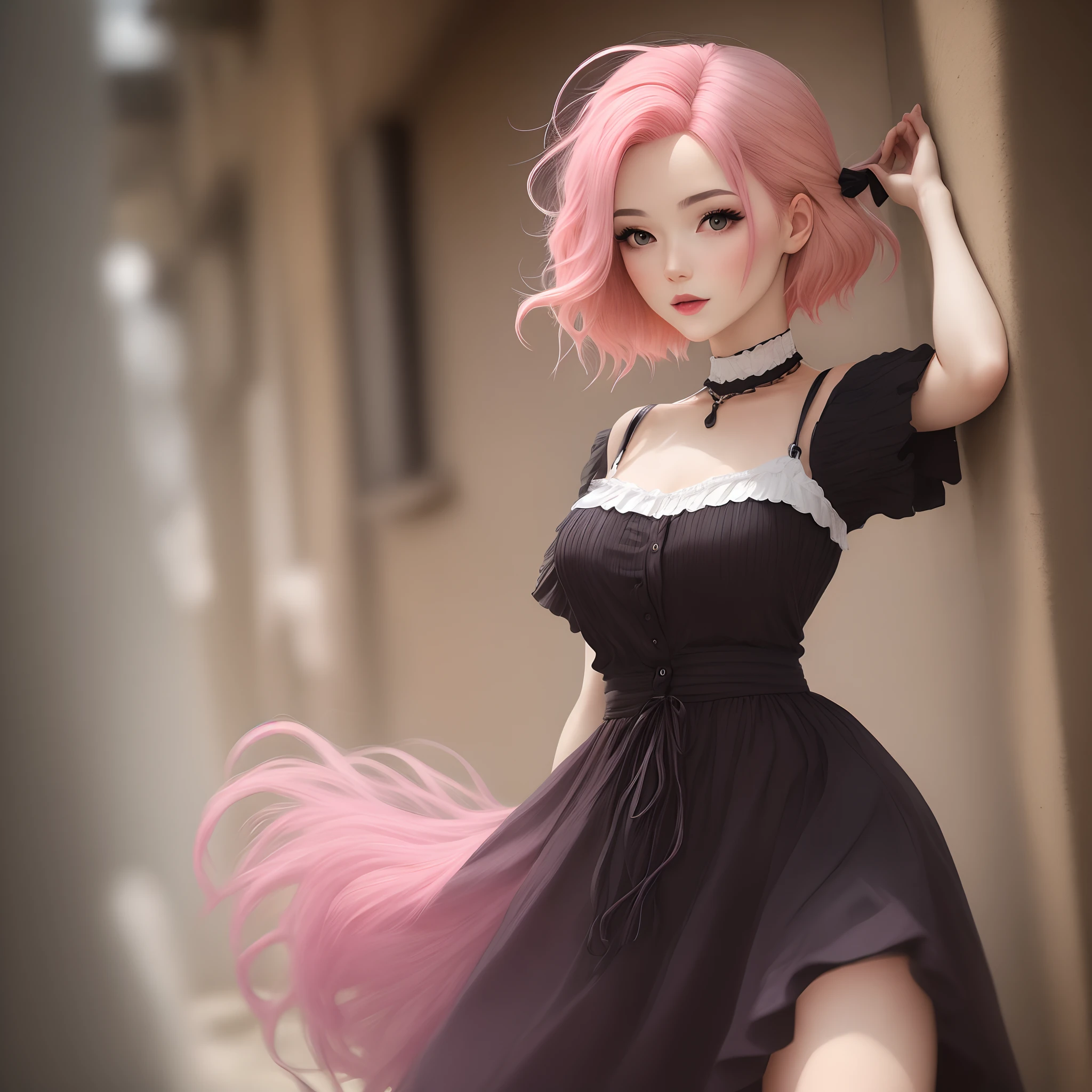 Woman with pink hair