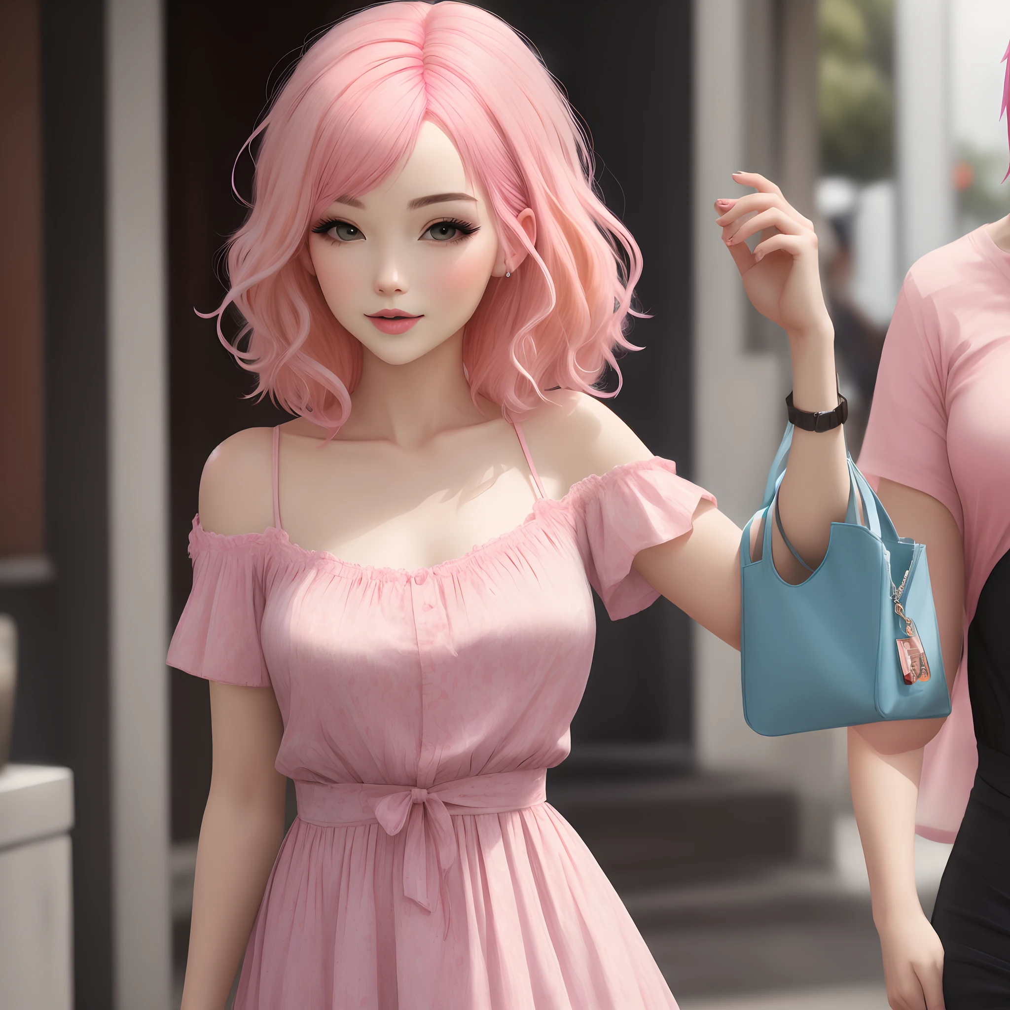 Woman with pink hair