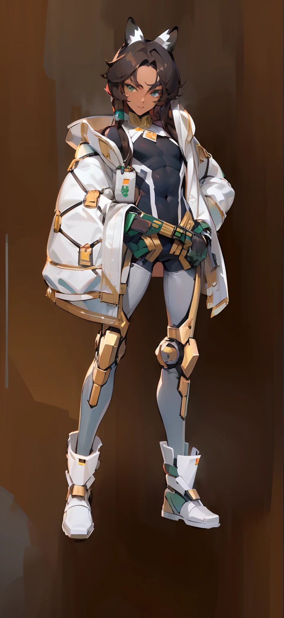 ((Beautiful man:1)) , ((Dark skin:1.5)) , (( Extremely long hair)) , Brown hair , ((male:1.4)) , full lips , Green eyes , ((has black Tiger ears:1)) , ((Crop top:1)) , ((Skinny build)) age 32