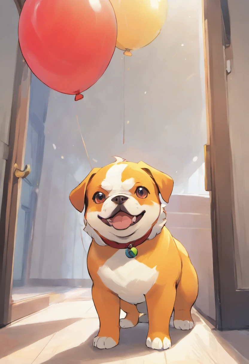 description: Make an animal dog of the breed American Bully micro
Features: I want this dog in a reflection from a window.
scenecy: quero ele em uma cena de terror, and that the dog resembles the clown IT
I want this dog to have a serious expression, holding two red gas balloons.
o cachorro deve estar brincando com um menino proximo de 4 anos de idade