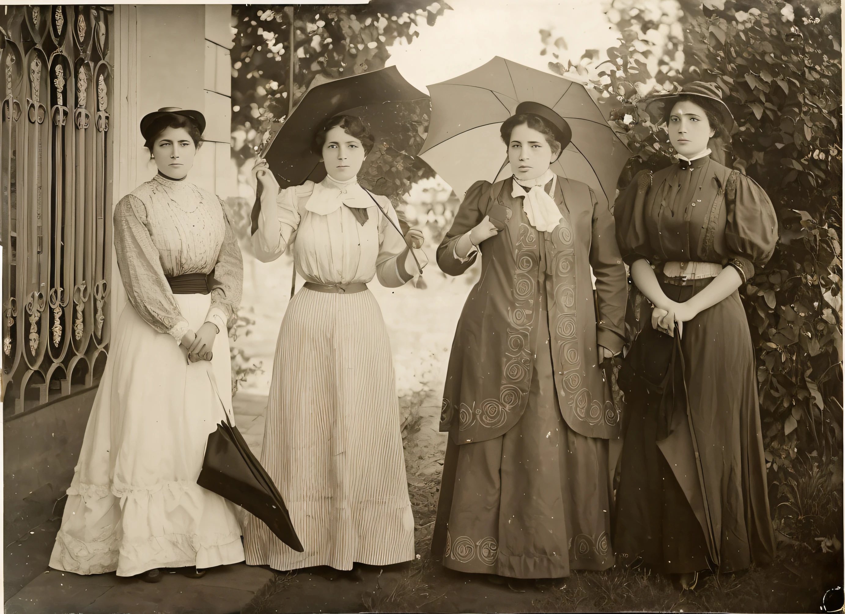vintage photo of sexy ladies wearing black dresses and hats, posing <lora:1905_dress_v1:1> 1905_dr3ss