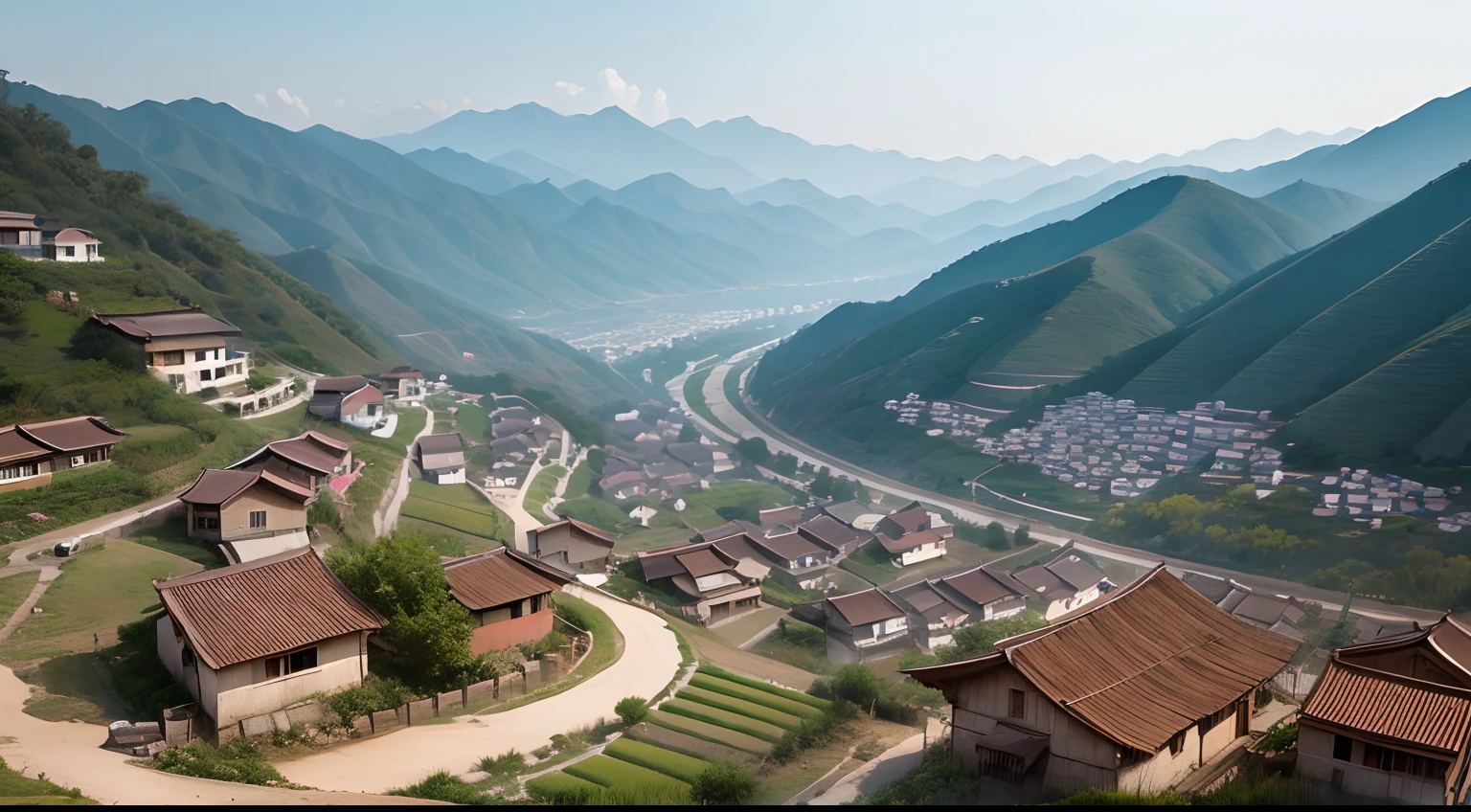 small village in the hills of China experiencing a dry season