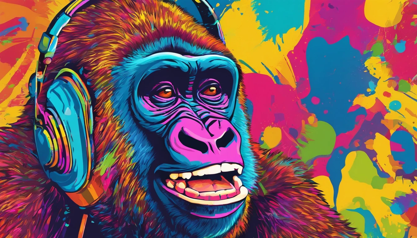 (two gorillas celebrating,beer mugs,smiles,happy,cheerful,colorful,abstract,high resolution,detailed,fun),(best quality,4k,highres,masterpiece:1.2),ultra-detailed,realistic:1.37,vivid colors,physically-based rendering,professional,artistic interpretation,portraits,studio lighting,colorful palette,dynamic composition,playful and expressive brushwork,bokeh,joyful atmosphere