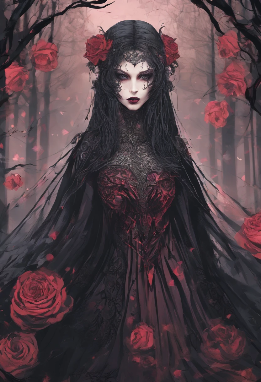 1 Vampiros, (female:0.8), presas venenosas, sangue, Bites on the neck, pale skin, olhos intensos, seductiveexpression, (gotejamento de sangue:1.2), (erotic atmosphere:1.3), Cabelos escuros, long flowing hair, (Vestido de renda preto:1.2), (ombros cortados:0.9), (espartilho vermelho:1.1), (roupas rasgadas:0.8), (pose sedutora:1.2), (Gemendo:1.4), (luar:1.3), (gothic ambient:1.2), (fundo assombroso:1.1), (Levantar uma perna:1.2), (bright lips:0.9), (Sussurre docemente:1.2), (sensual lighting:1.3), (unhas compridas:1.1), (atmosfera pesada:1.2), (Um toque persistente:1.3), (erotic tension:1.4).