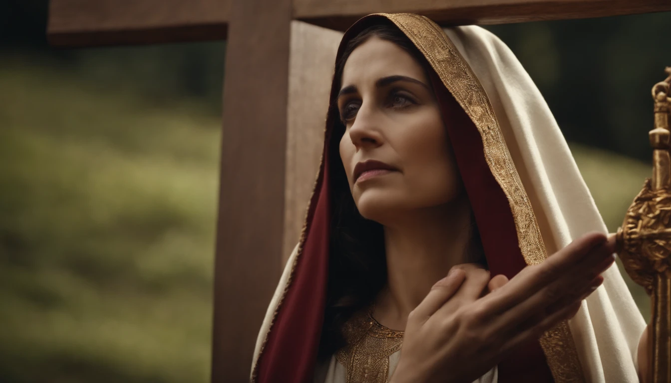nossa senhora. MARIA, mother of Jesus, at the foot of the cross of Jesus Christ., olhando para cima
