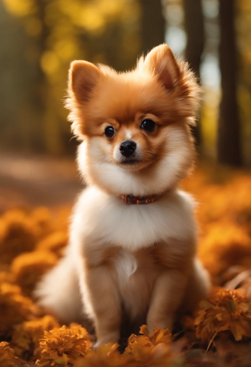Crie um desenho realista de um lulu da pomerania segurando um celular