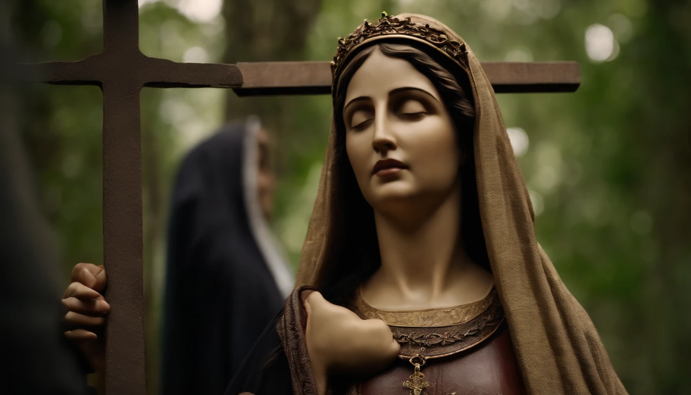 nossa senhora. MARIA, mother of Jesus, at the foot of the cross of Jesus Christ., olhando para cima