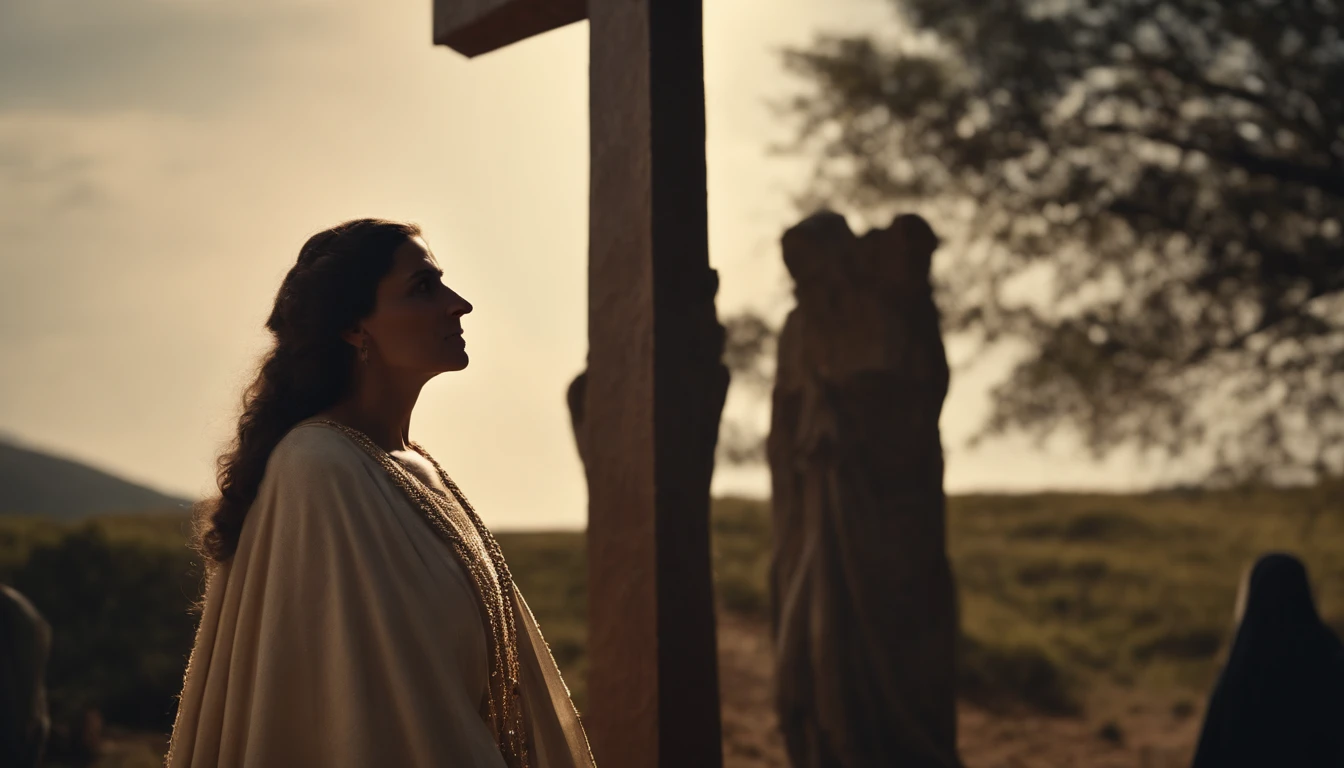 nossa senhora. MARIA, mother of Jesus, at the foot of the cross of Jesus Christ., olhando para cima