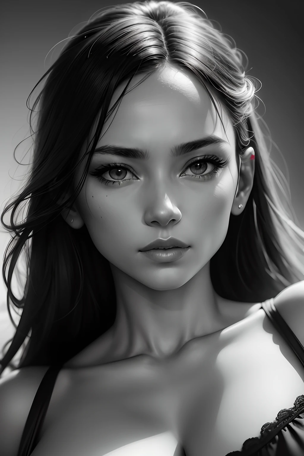 stunning RAW close-up black and white photography portrait of a beautiful woman, sharp focus, highly detailed, 8k UHD, natural lighting, in the style of Annie Leibovitz, Herb Ritts, octane render, maximum detail, hyper-detailed, hyper-realistic, ultra-detailed, highest detail quality, ultra-realistic, shot with canon r5 35mm lens f/5.6 --ar 69:128 --style raw --v 5.2
