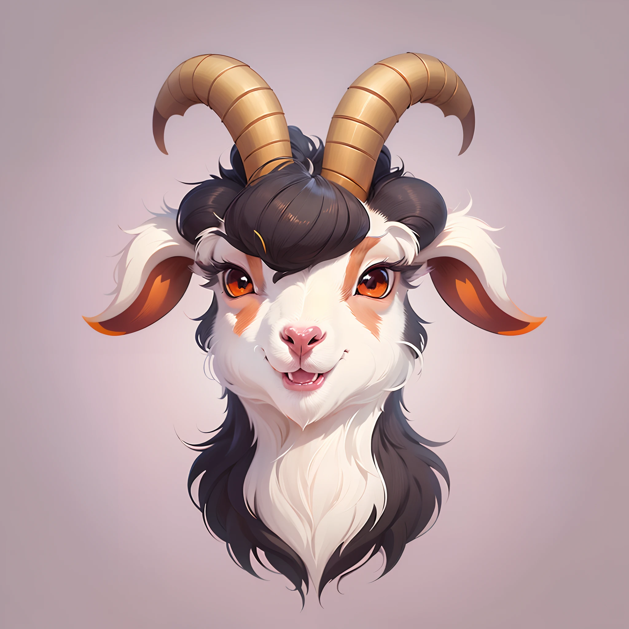 cartoon goat head with horns and big eyes on white, vector art inspired by Masamitsu Ōta, shutterstock, mingei, a goat, cute horns, with horns, best on adobe stock, “portrait of a cartoon animal, goat horns, goat horns on his head, goat body, white horns from eyebrows, with black horns instead of ears