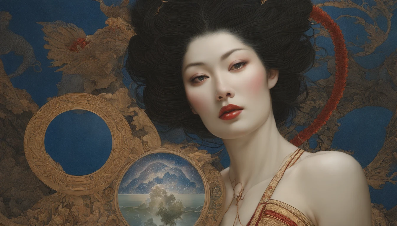 Deus criando o universo, Piece by Takato Yamamoto, Piece by Alex Gray, Tran Ross, Tiago Jean, ultra realistic, Enquadrar Rosto, octane rendering, altamente detalhado, 8 mil, trending on ArtStation, cosmico, simetria, piece of master