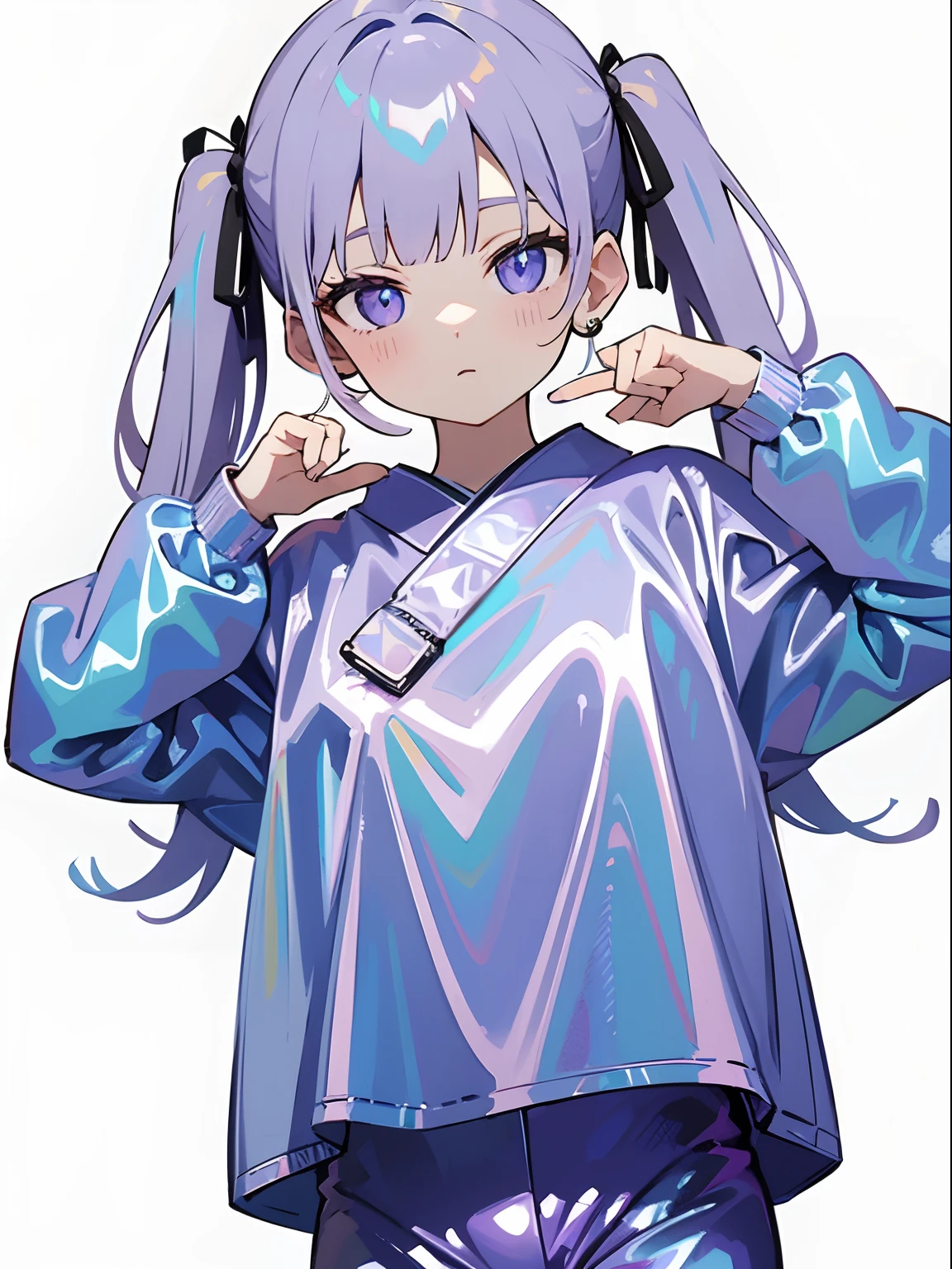 1girl Japanese idol cute outfit holographic fabric holographic outfit holographic hair white background