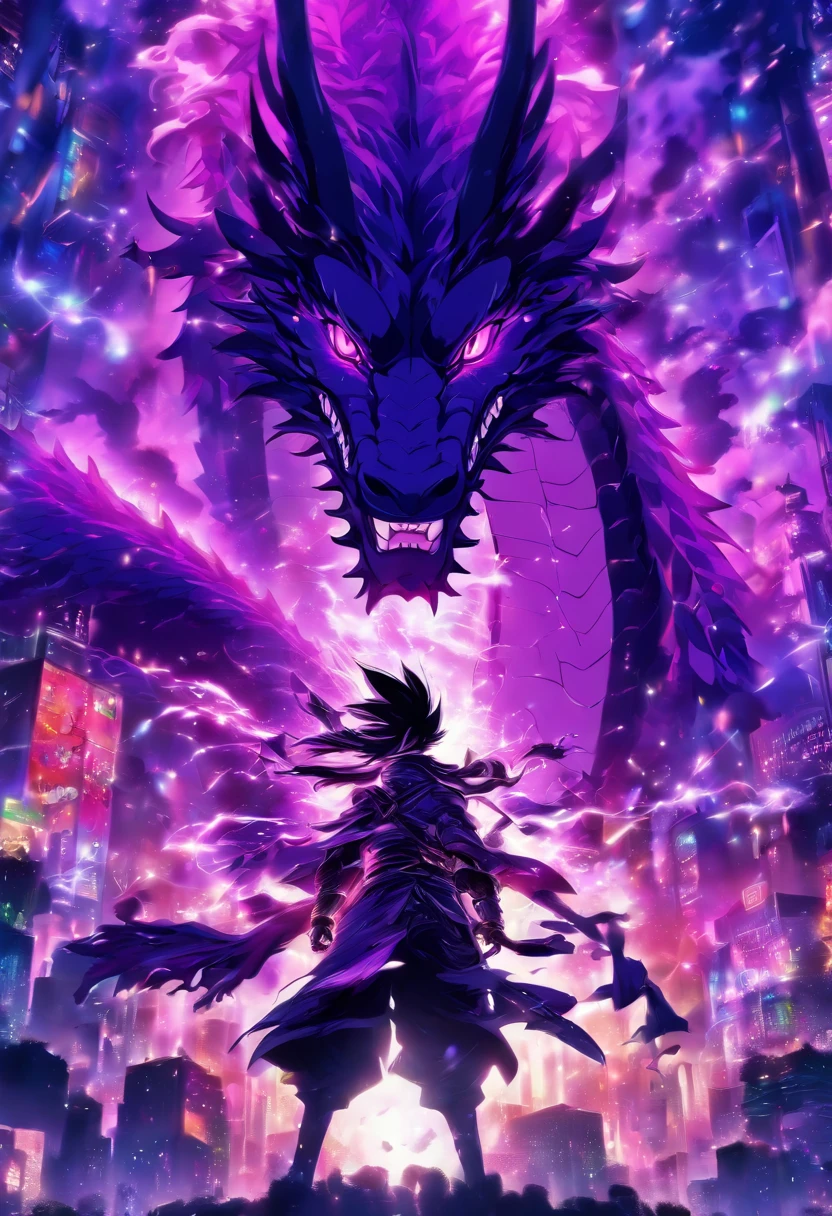 (a-purple-themed,18K resolution,altamente detalhado,master part:1.2),um jovem sinistro vestindo um manto branco,segurando uma espada brilhante roxa,poisonous substances in the air,with a faint ghostly silhouette of a purple dragon hovering over its head.
