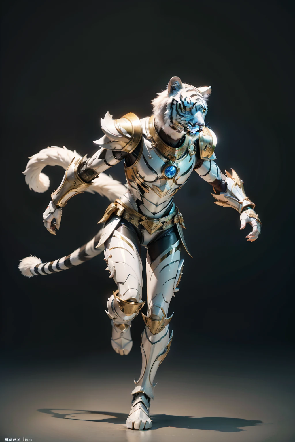 Super cute furry white tiger warrior in armor、realisitic、4K、ultra-detailliert、 vray rendered、unrealengine、Mid-Journey Art Style