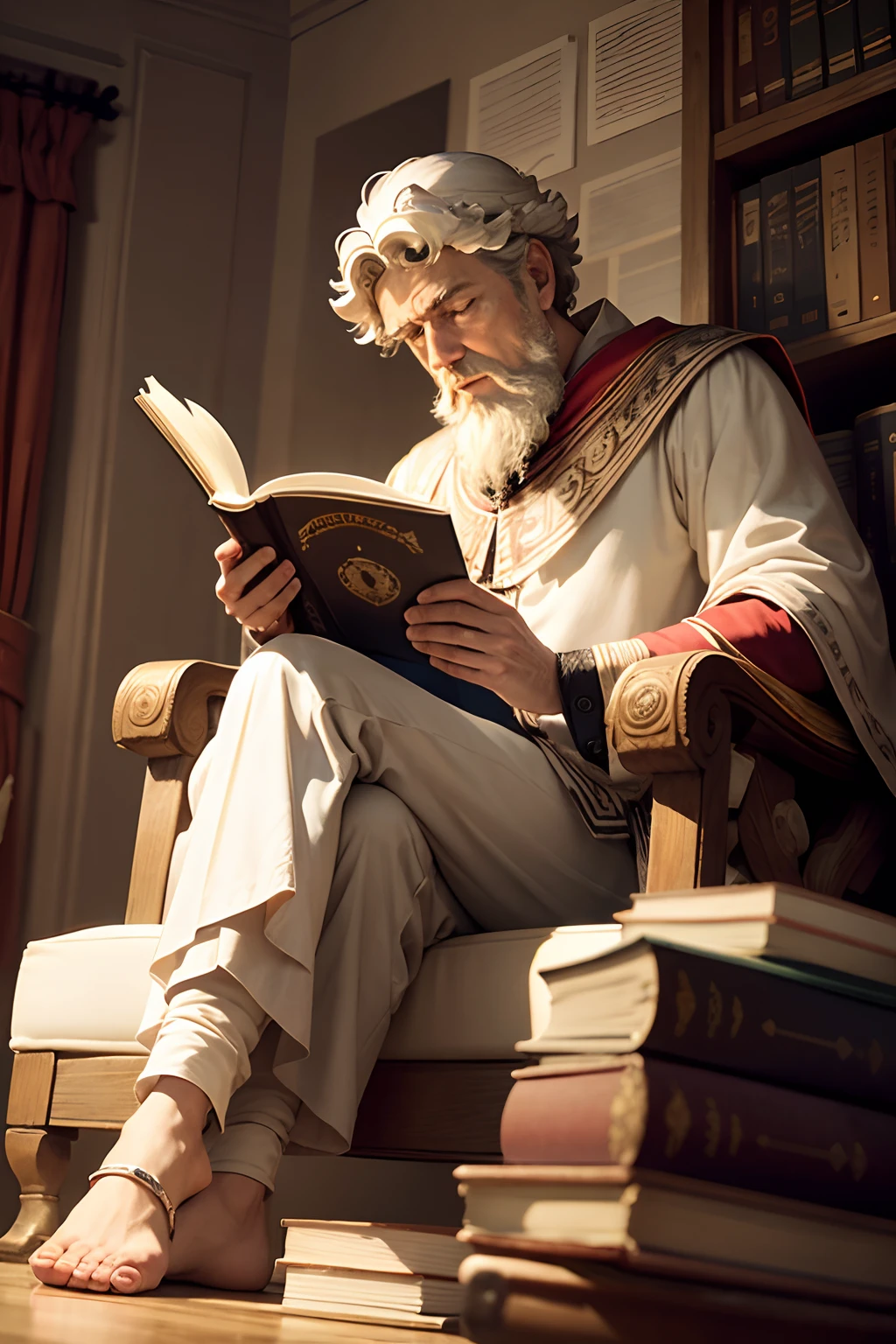 Create Marcus Aurelius sitting reading a book