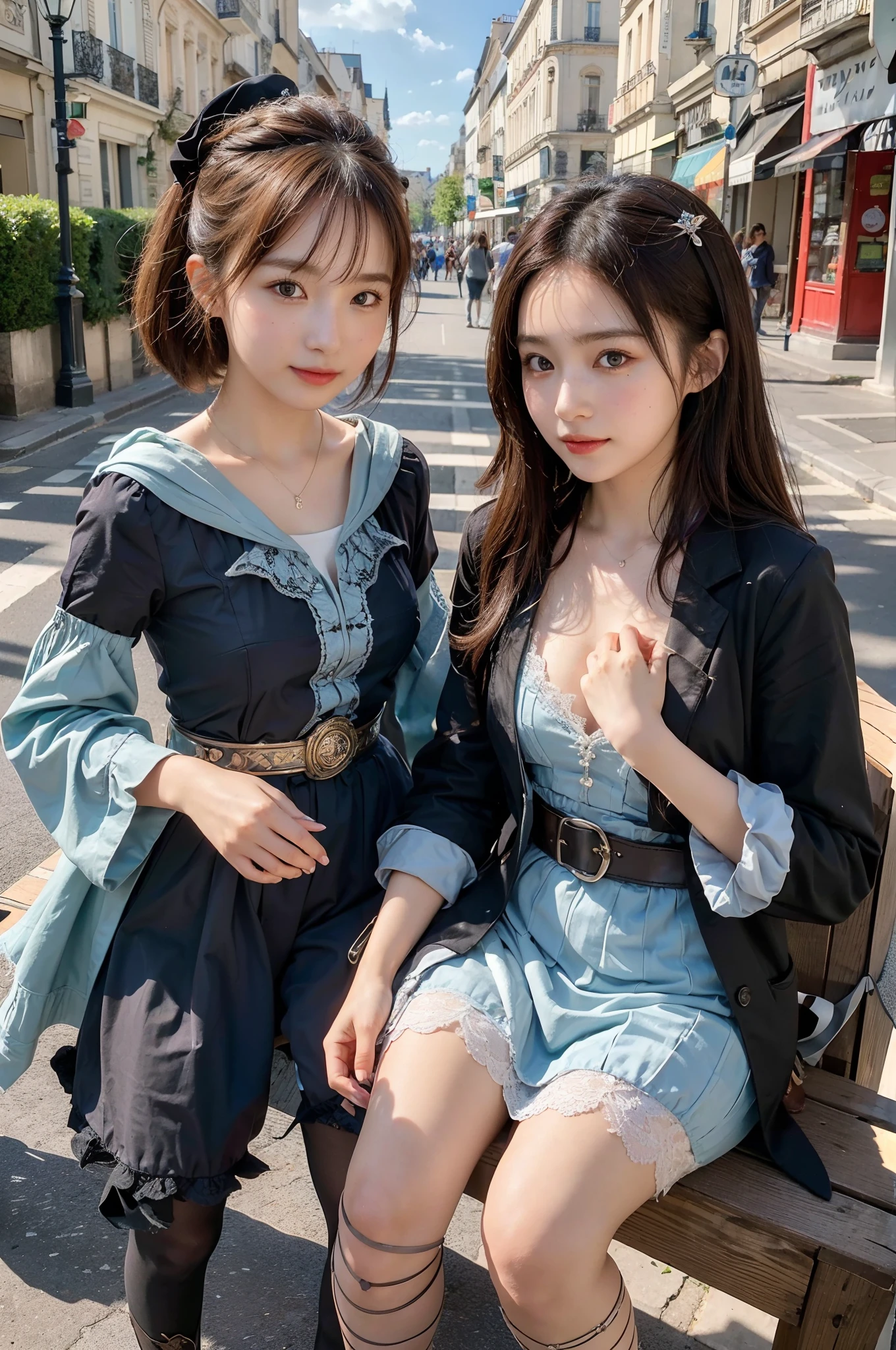 primitive,, (((Two girls,duo,caressing the))),Nikon Z 85mm, award-winning glamorous photography,((Best quality)), ((Masterpiece)), ((Realistic)), 18th century, Vintage image, Beautiful French woman wears, Lace dress, Wearing a crown, 25 years, (Long brown hair), Brown eyes, (Large breasts), Sitting outside a café in Paris, Eiffel tower in the background, small, ((Small breasts)), Innocent, Flower pedal in the air,  ((freckle)), Intricate details, Highly detailed, Sharp focus, professional, 4K, spring flowers blooming, divine rays, Hand model, stunning blue eyes, small, Delicate, Innocent, high resolution, Detailed facial features, High detail, Sharp focus, smooth, Aesthetic, Extremely detailed, photore_\(Supergianthugebreasts\), Photorealistic, Realistic, Post-processing, Maximum detail, Roughness, Real life, Ultra photo realsisim, Photorealism, Photography, 8K  UHD, Photography, light SEMI-SILHOUETTE, russian face