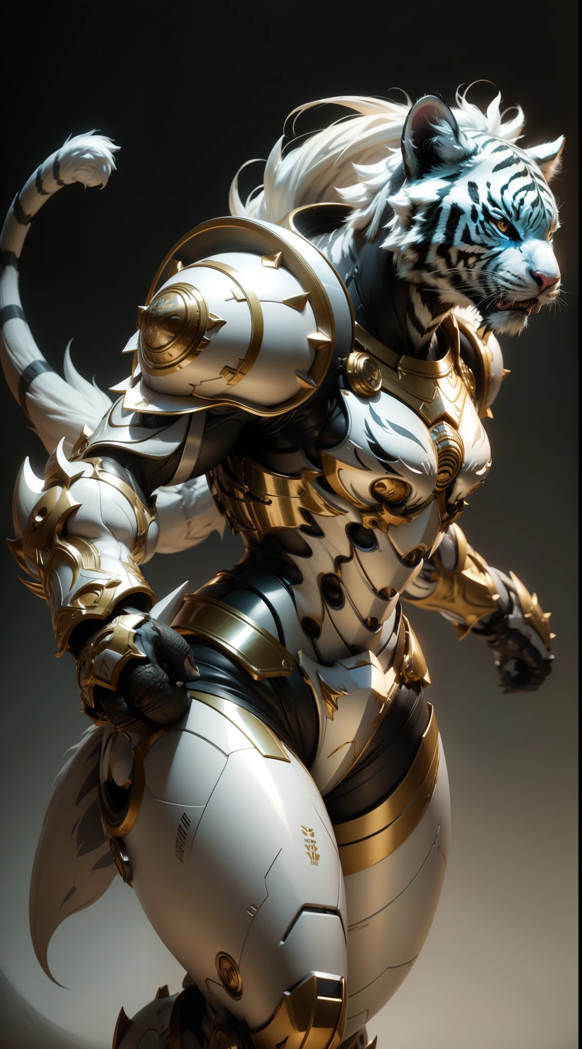 Super cute furry white tiger warrior in armor、realisitic、4K、ultra-detailliert、 vray rendered、unrealengine、Mid-Journey Art Style