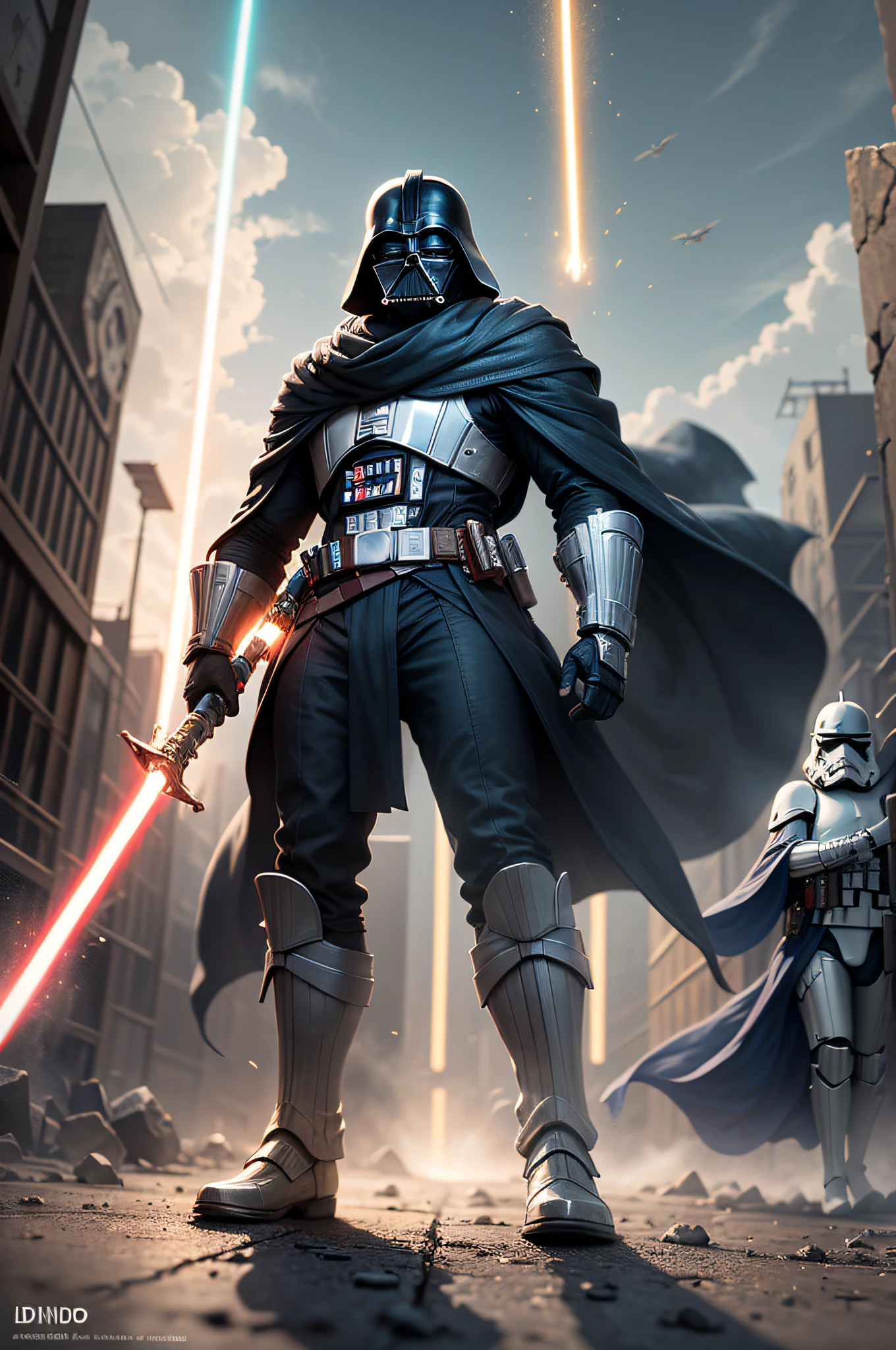 ??? jedi de star wars com darth vader do lado , fofinho lindinho , detalhado , lindamente detalhado, cores vibrantes, epic battle scene, duelo intenso de sabres de luz, dinamic poses, sabres de luz brilhantes, atmosfera sci-fi, dramatic lighting, pintado com maestria, detalhes intrincados, Exciting action, cinematic composition