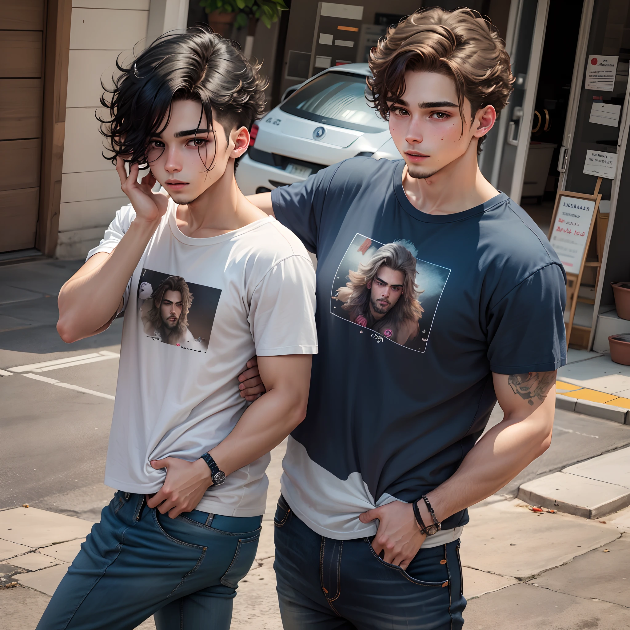 Garoto de 18 anos, cabelo castanho escuro usando casaco preto