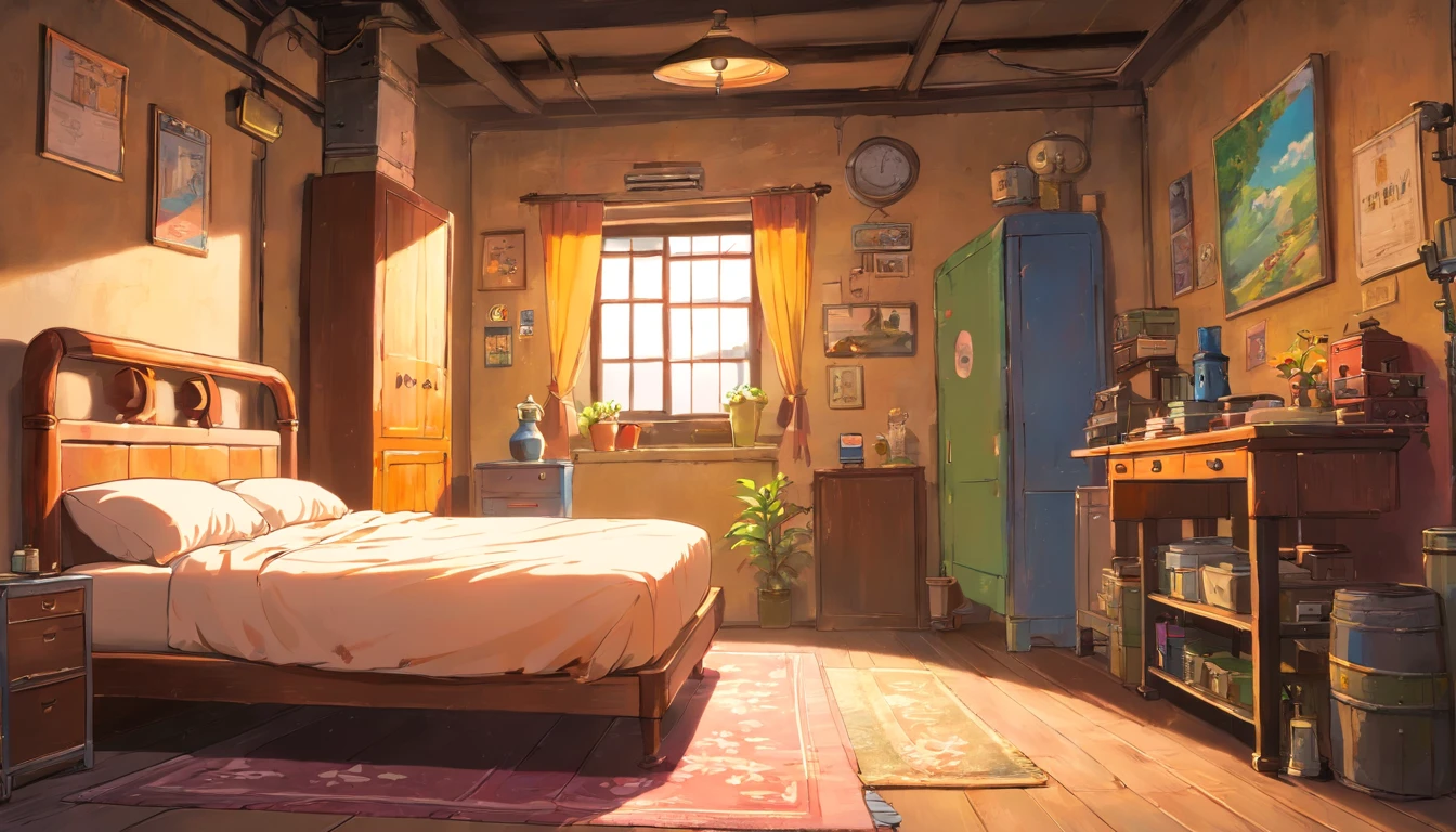 Urban interior,Room bedroom,a bed,industrial style