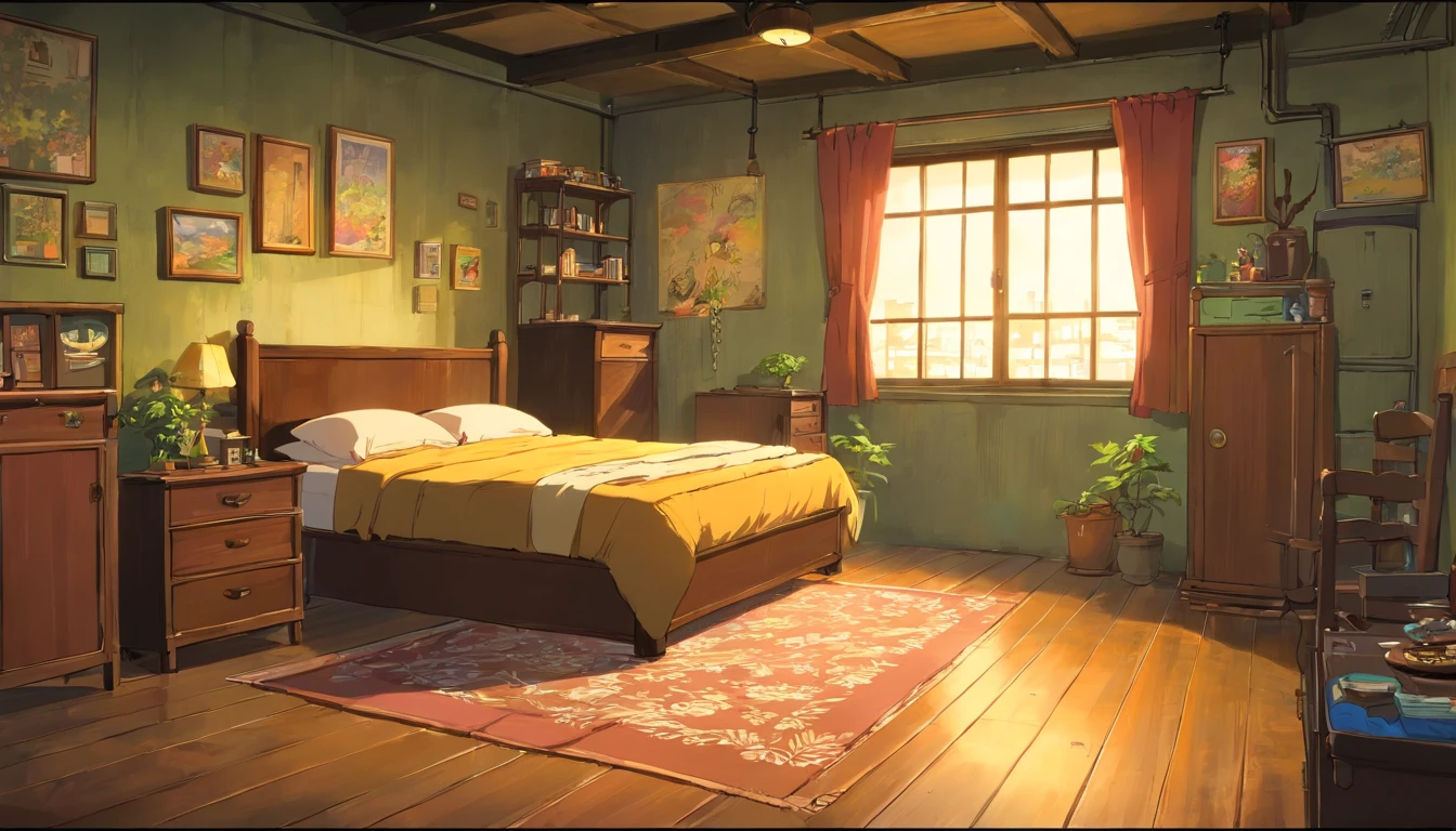Urban interior,Room bedroom,a bed,industrial style