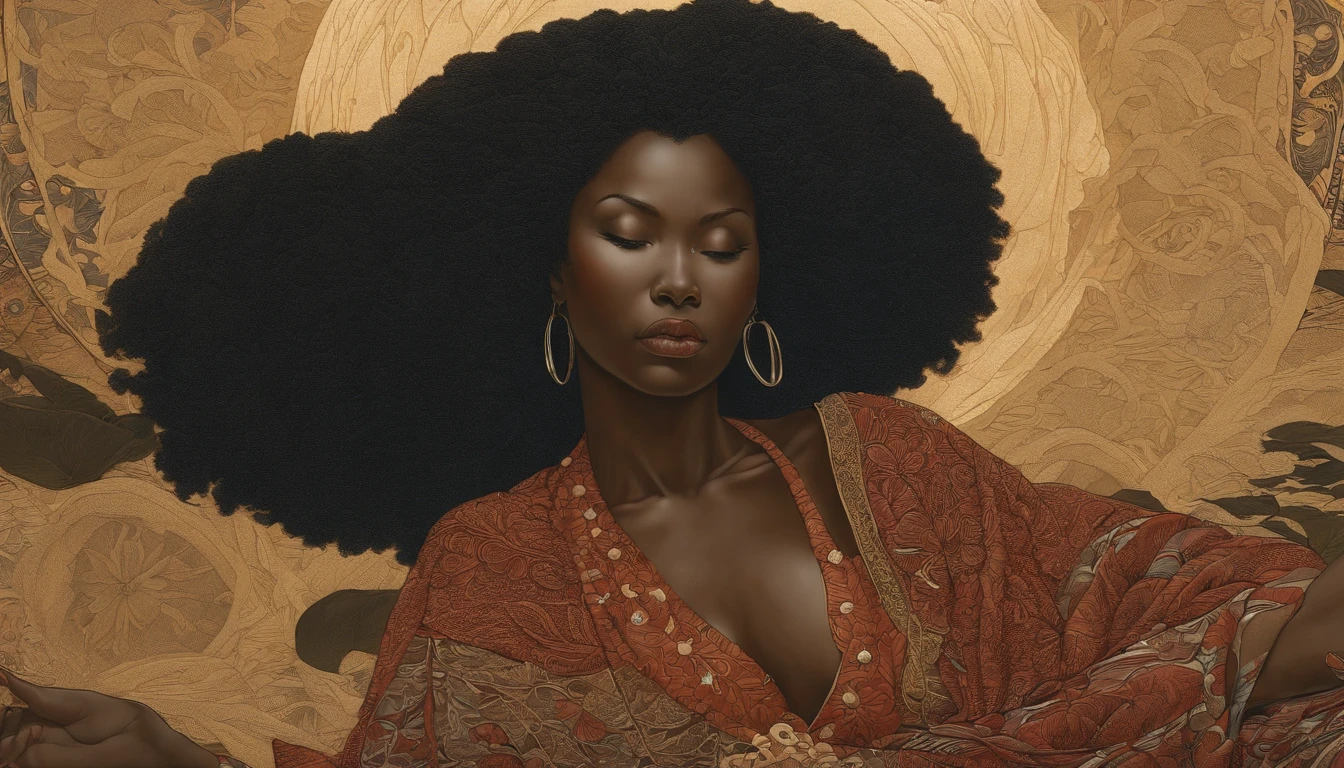 Deus criando o universo, Mulher Africana, Pele Negra, Piece by Takato Yamamoto, ultra realistic, Enquadrar Rosto, octane rendering, altamente detalhado, trending on ArtStation, cosmico, simetria, piece of master