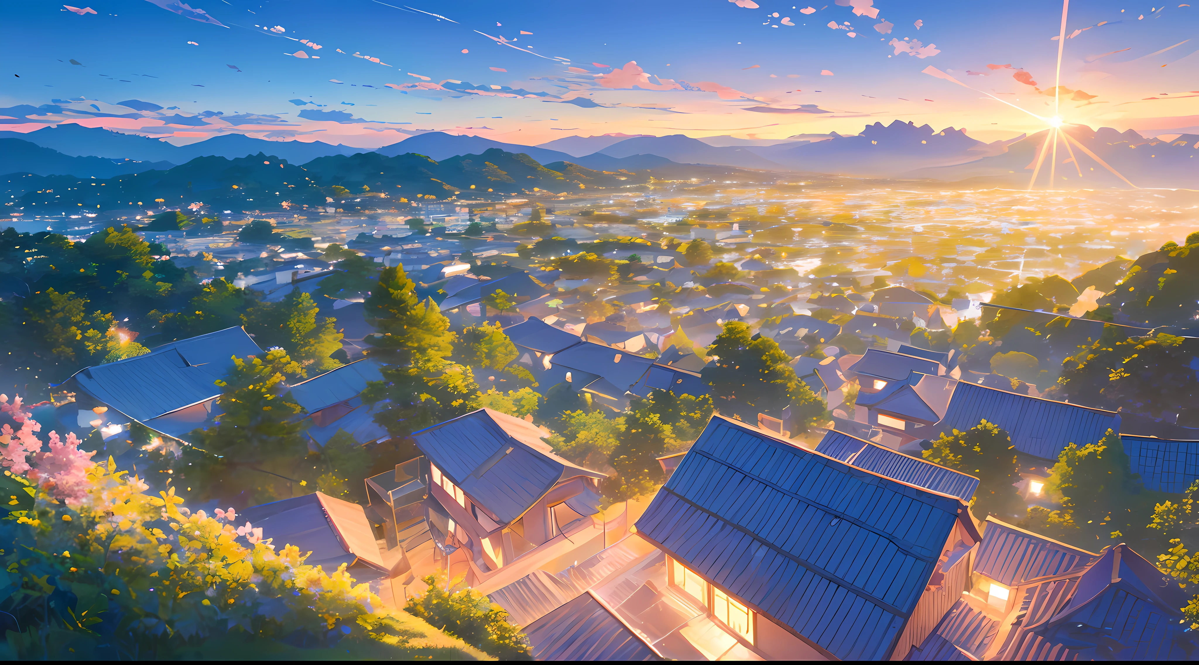 beautiful night sky, noite ,Sakura, em estilo de makoto shinkai, Textura premium, cor, starly sky, textura rica, Landscape, Estrelas deslumbrantes, focando no horizonte, (ampliado: 1.1), (chuva de meteoros:1.2), (cometa:1.1), lowangle, aroura boreal, estrela cadente, melhor qualidade, obra-prima, nuvem, colorido, estrelado, estrelas, noite, campo de flores, flor flor, night sky, belas flores, tema da noite,