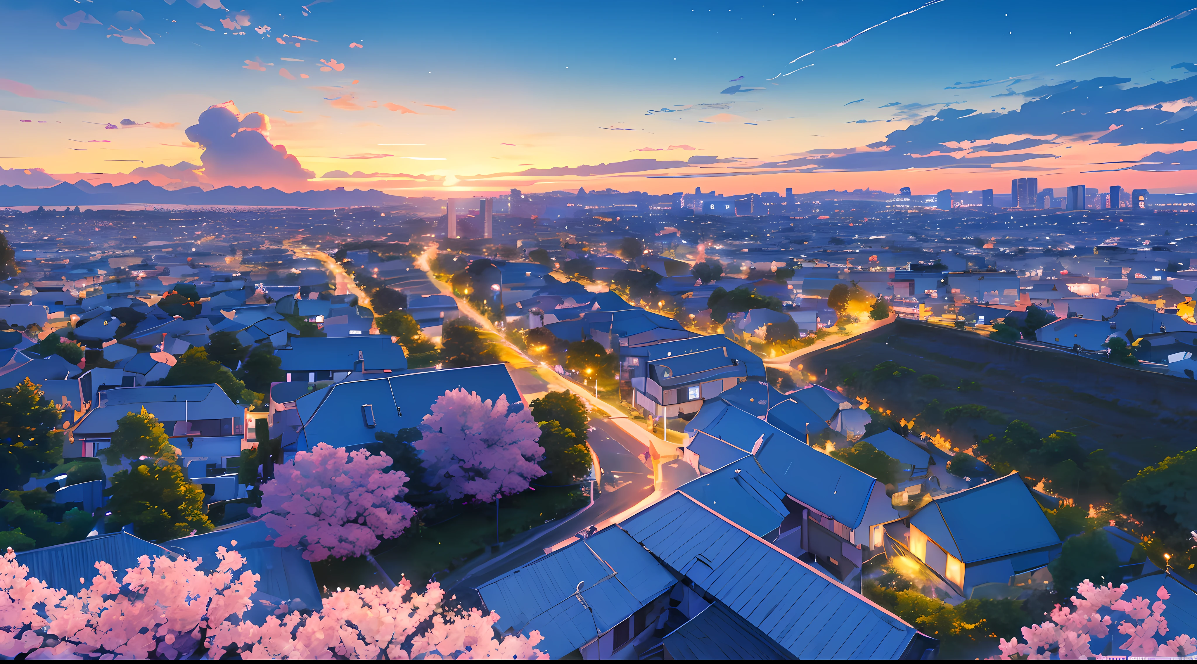 beautiful night sky, noite ,Sakura, em estilo de makoto shinkai, Textura premium, cor, starly sky, textura rica, Landscape, Estrelas deslumbrantes, focando no horizonte, (ampliado: 1.1), (chuva de meteoros:1.2), (cometa:1.1), lowangle, aroura boreal, estrela cadente, melhor qualidade, obra-prima, nuvem, colorido, estrelado, estrelas, noite, campo de flores, flor flor, night  sky, belas flores, tema da noite,