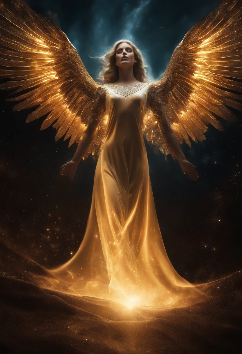 cosmic fallen angel, olhos claros brilhantes, Biomechanicals, estranho, assustador, Pesadelo, cores muito brilhantes, light particles, com luz brilhante, Mshiff, Arte do papel de parede, Papel de parede UHD