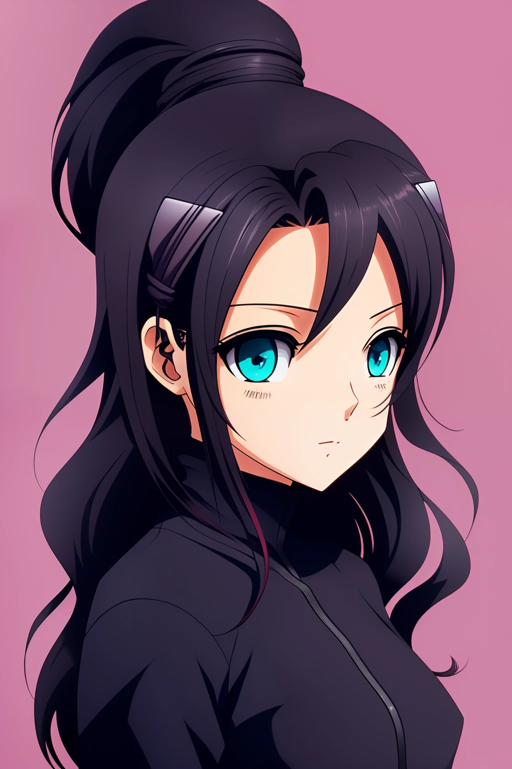 petit sein, long cheveux, 8k, cheveux noir, anime