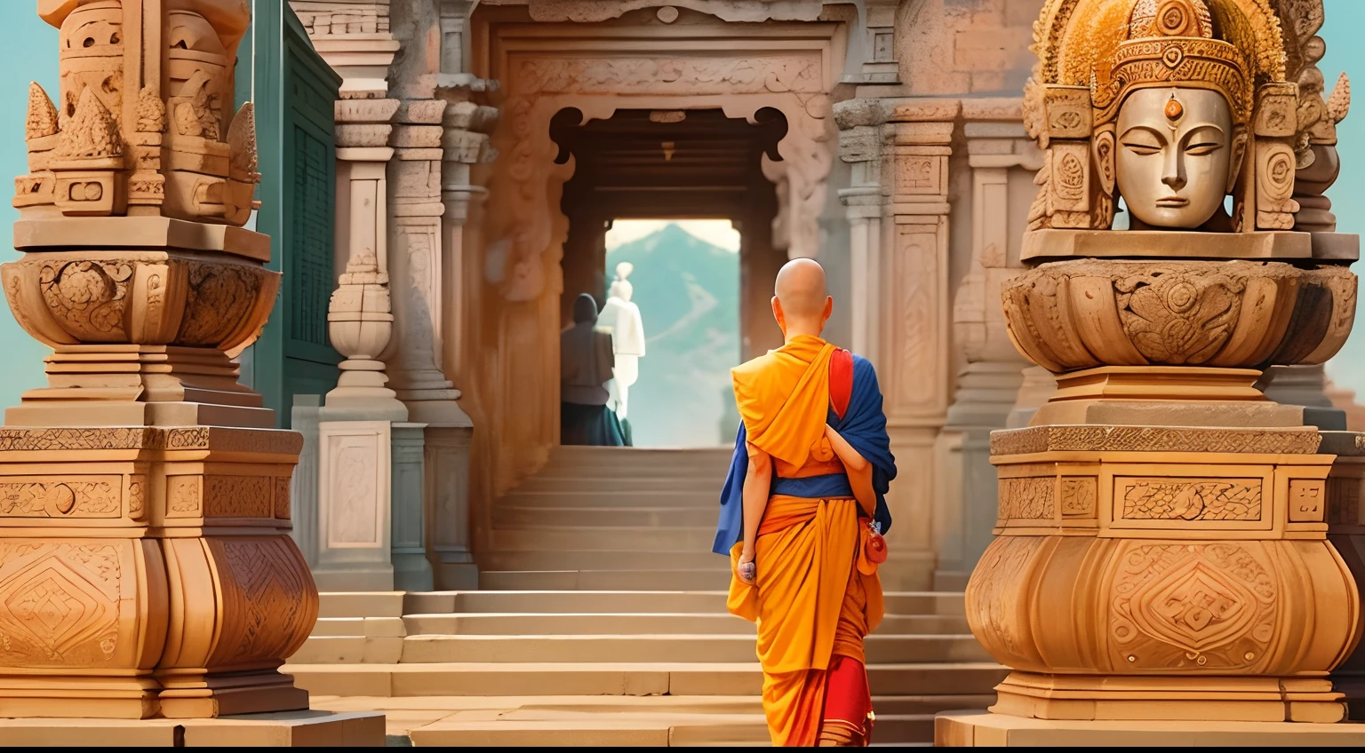 The image of a woman and a cool man,A woman is in love with a man, hinduism, Monks fantasize, buddhism, A meditative, budista, mystical setting, mysterious temple setting,prety woman,,The ideal man is faceless,