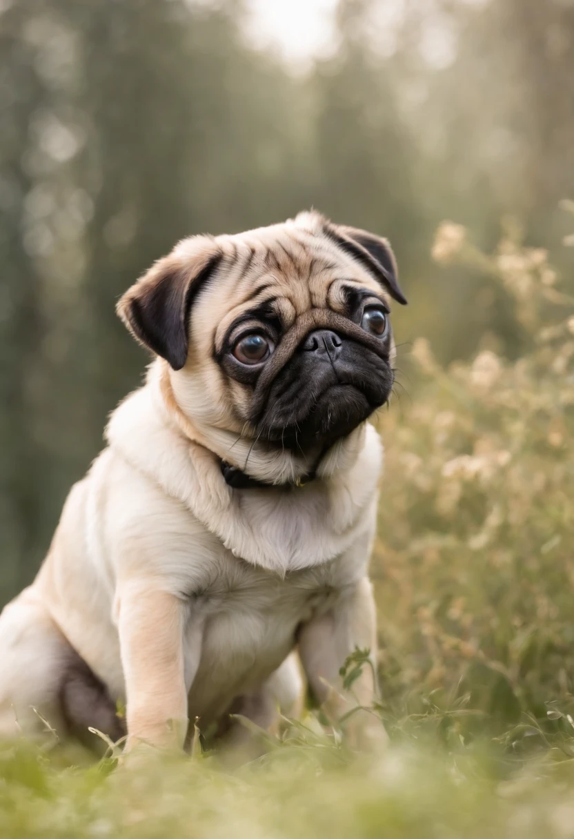 uma familia de humanos felizes com filhotes de pug brincando