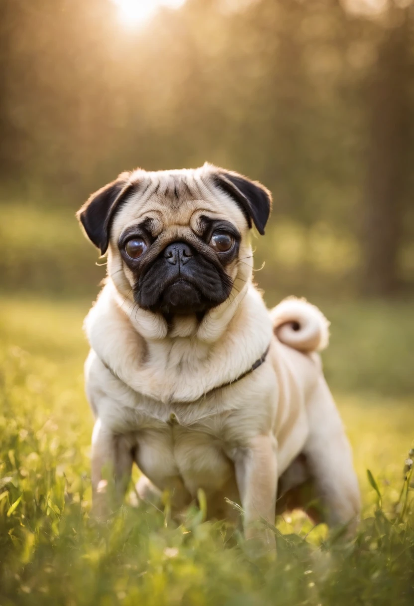 uma familia de humanos felizes com filhotes de pug brincando